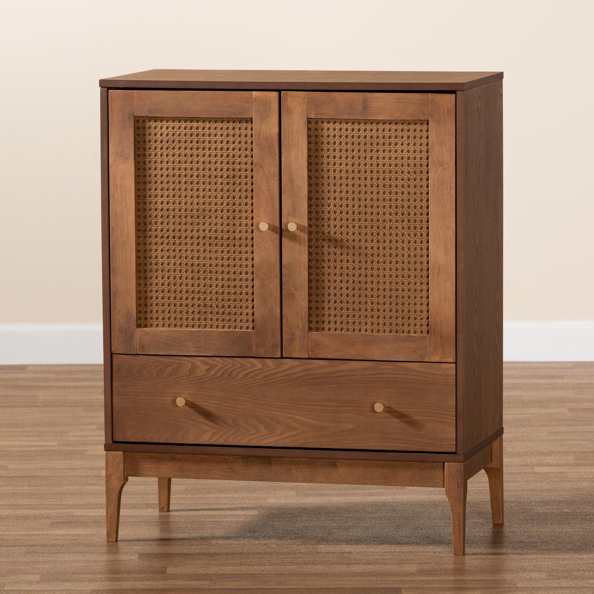 Ramiel Mid-Century Modern Ash Finished Wood and Rattan 1-Drawer Sideboard