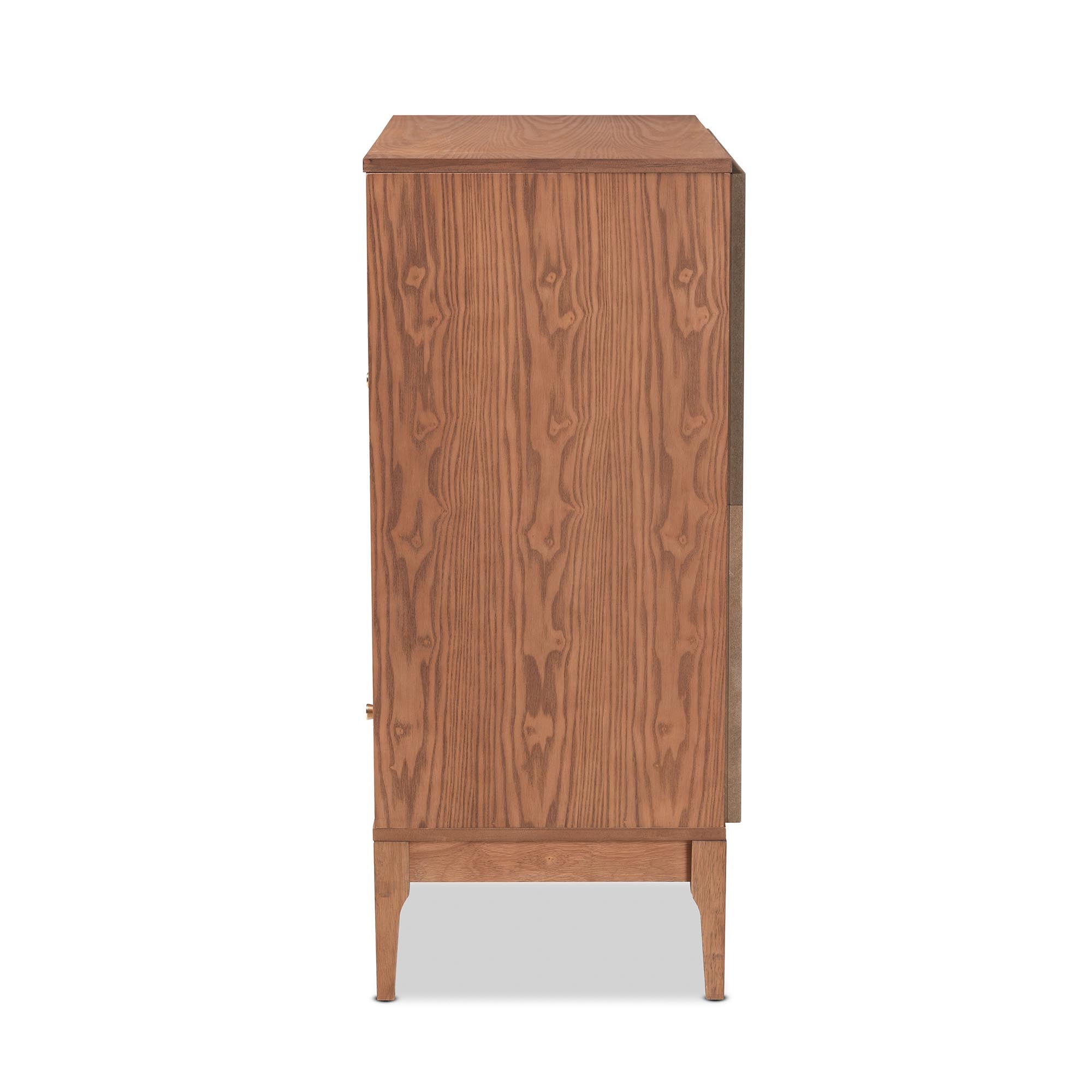 Ramiel Mid-Century Modern Ash Finished Wood and Rattan 1-Drawer Sideboard