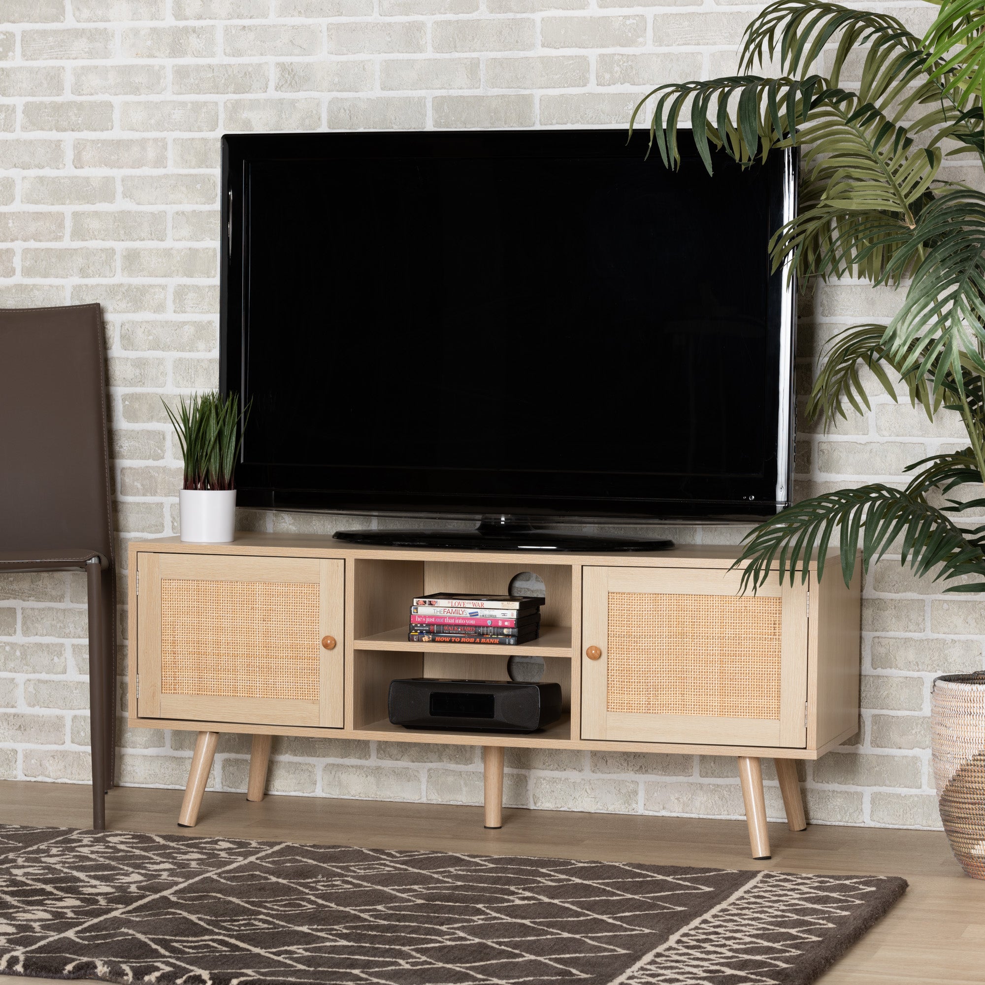 Sebille Mid-Century Modern Finished Wood 2-Door TV Stand