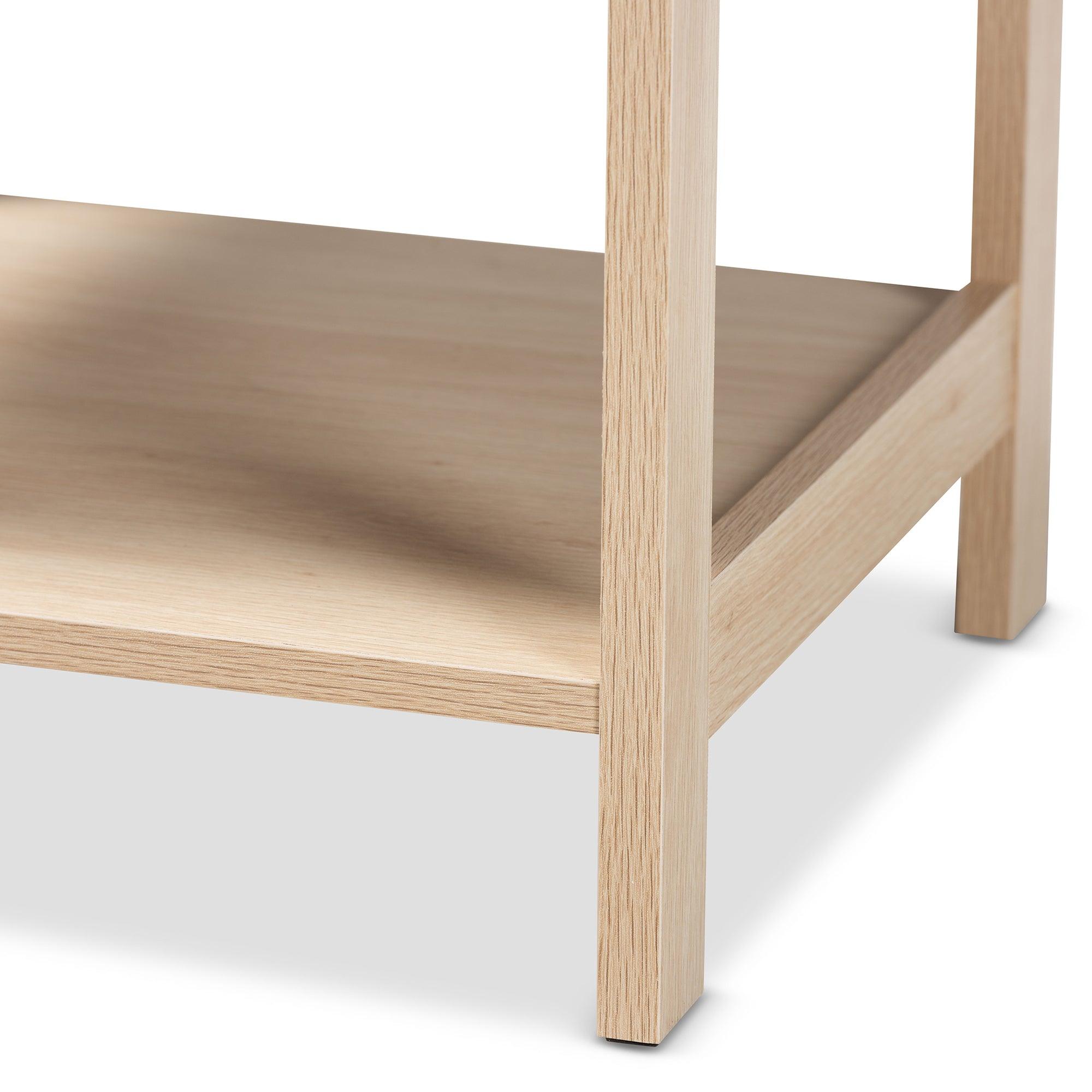 Sebille Mid-Century Modern Light Finished Wood 1-Drawer End Table with Rattan