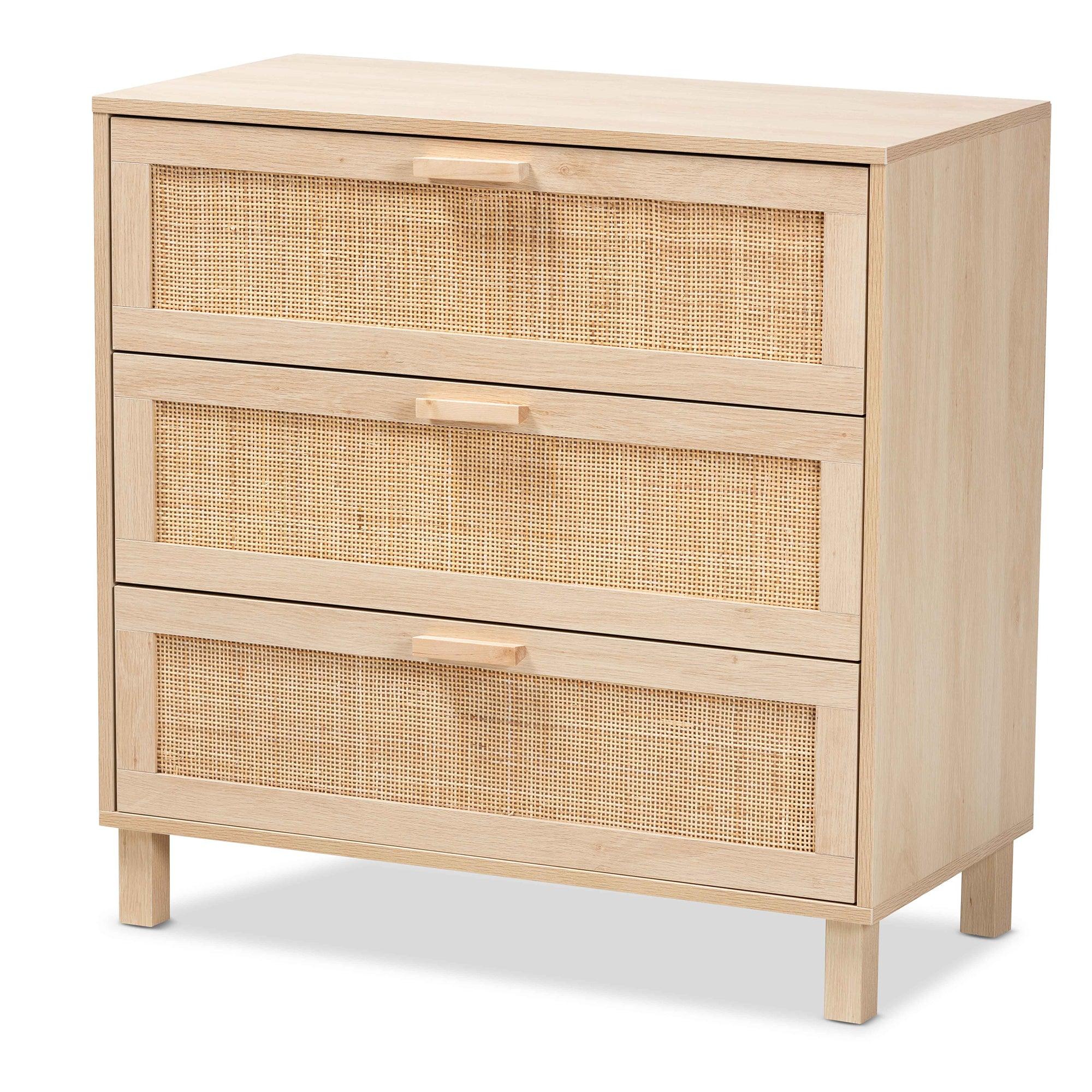 Sebille Mid-Century Modern Light Finished Wood 3-Drawer Storage Cabinet