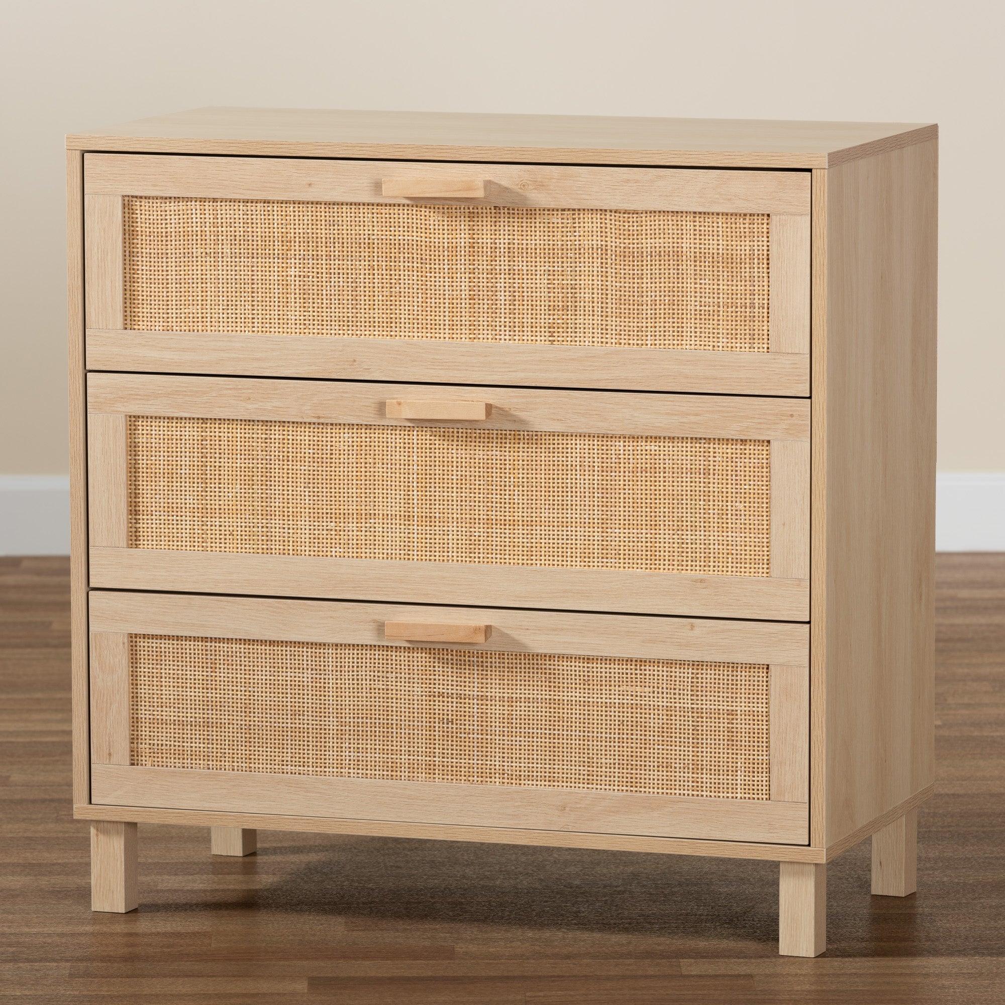 Sebille Mid-Century Modern Light Finished Wood 3-Drawer Storage Cabinet