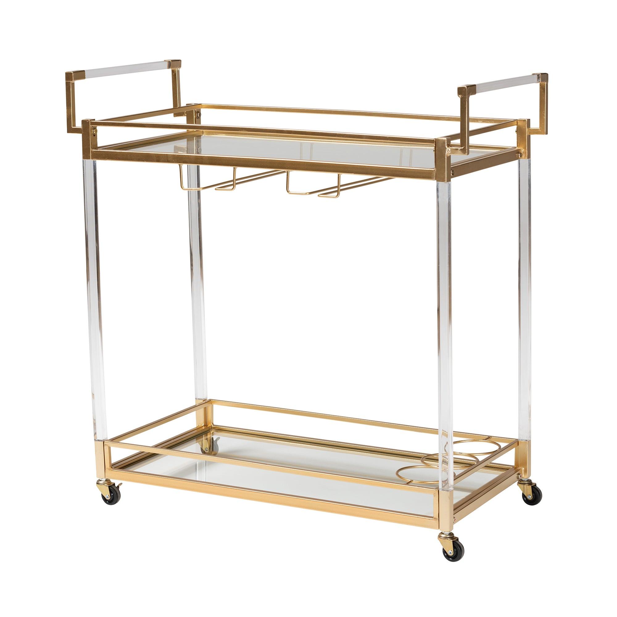 Savannah Contemporary Glam and Luxe Metal and Glass Wine Cart