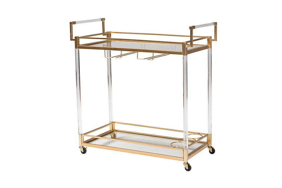 Savannah Contemporary Glam and Luxe Metal and Glass Wine Cart