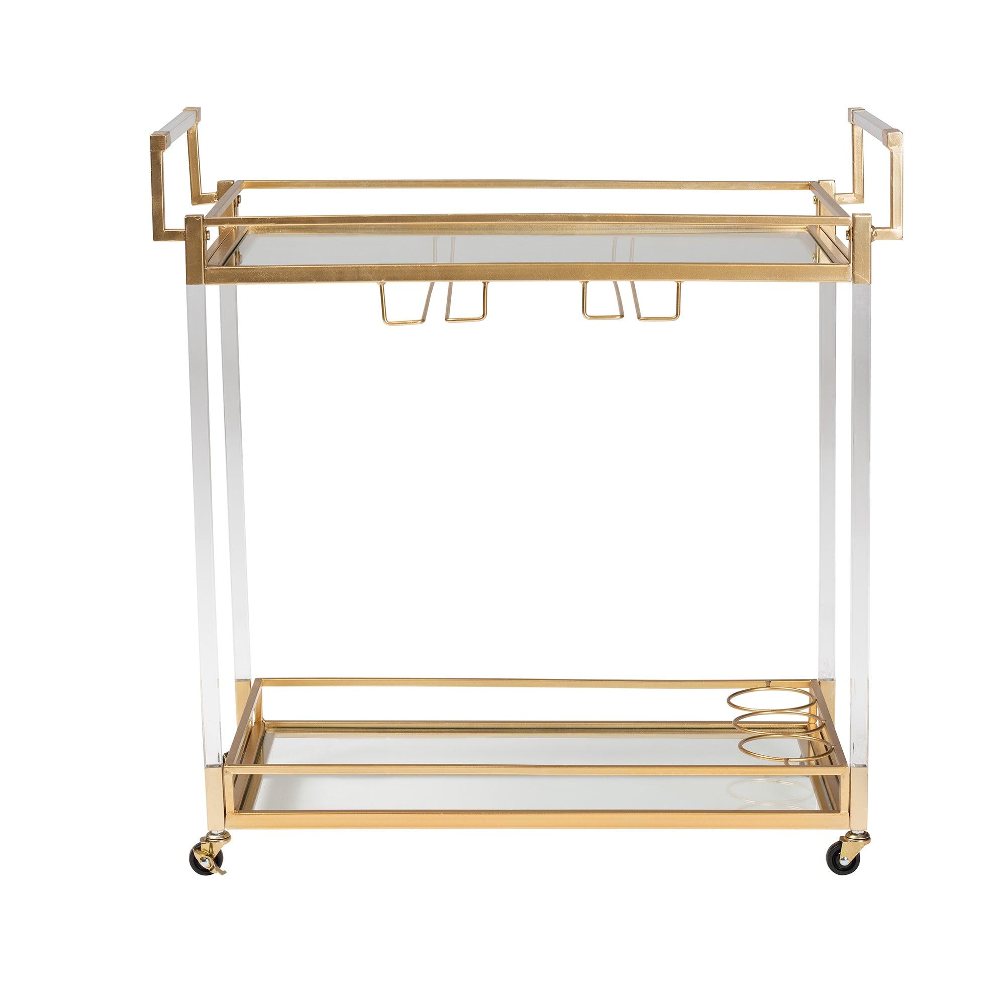 Savannah Contemporary Glam and Luxe Metal and Glass Wine Cart