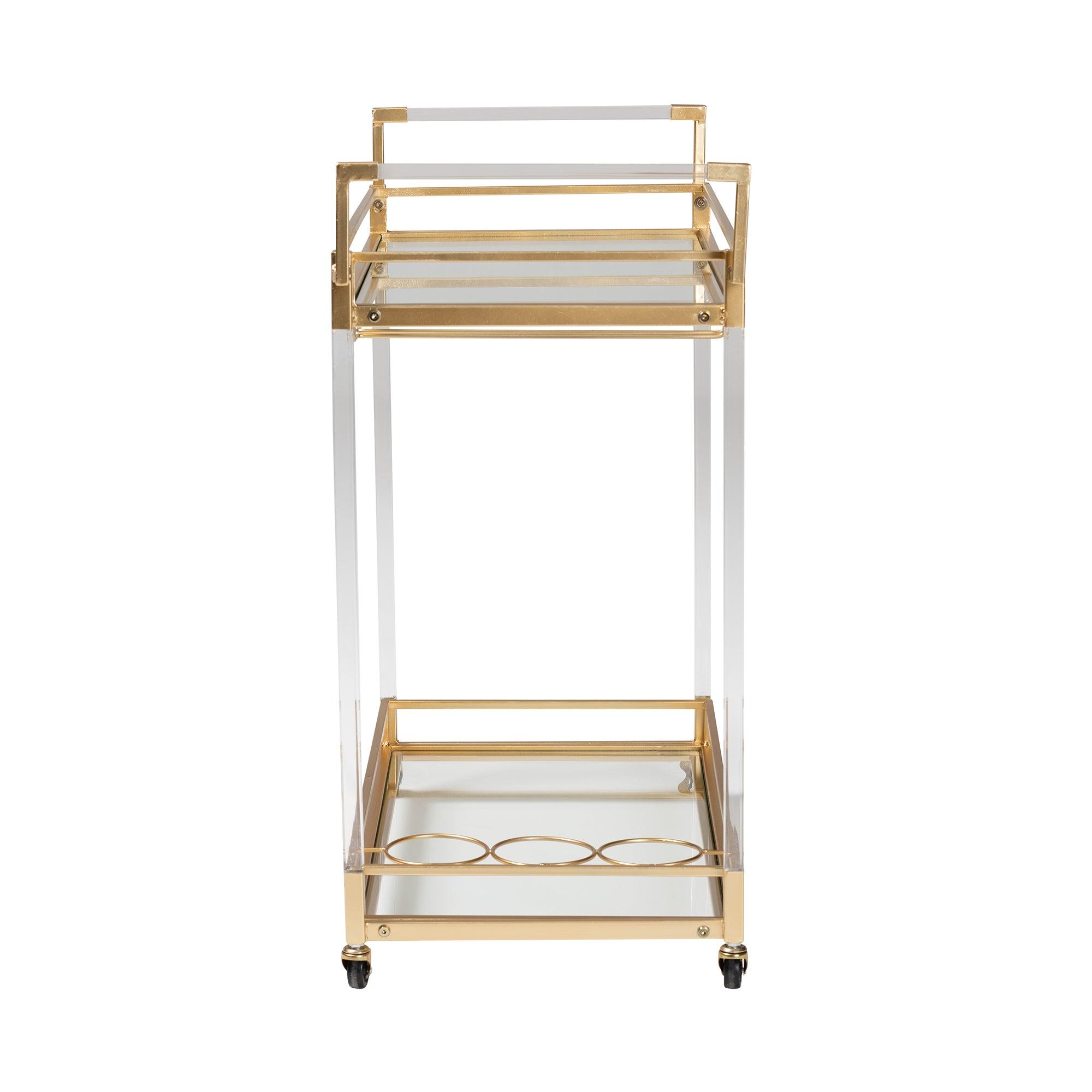 Savannah Contemporary Glam and Luxe Metal and Glass Wine Cart