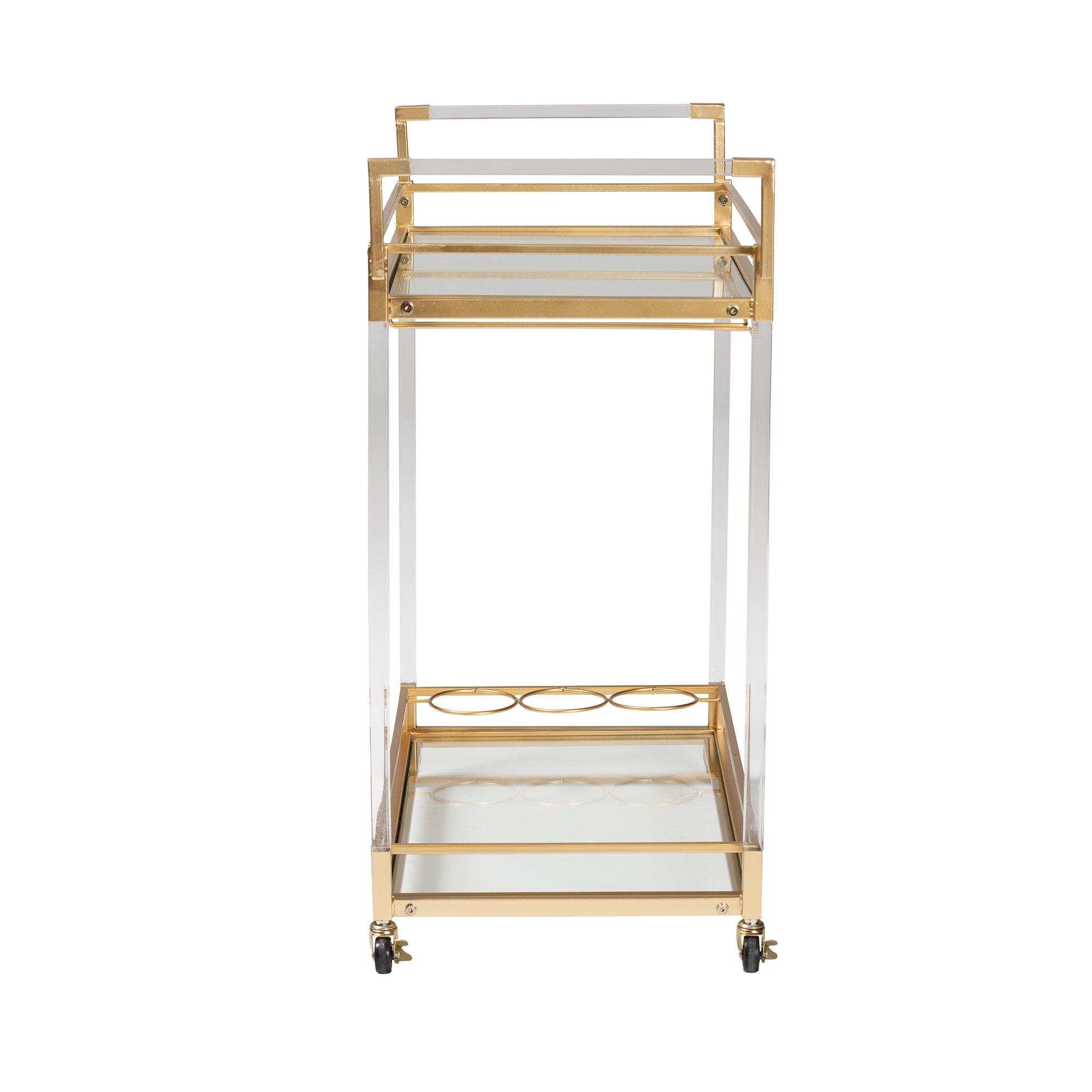 Savannah Contemporary Glam and Luxe Metal and Glass Wine Cart