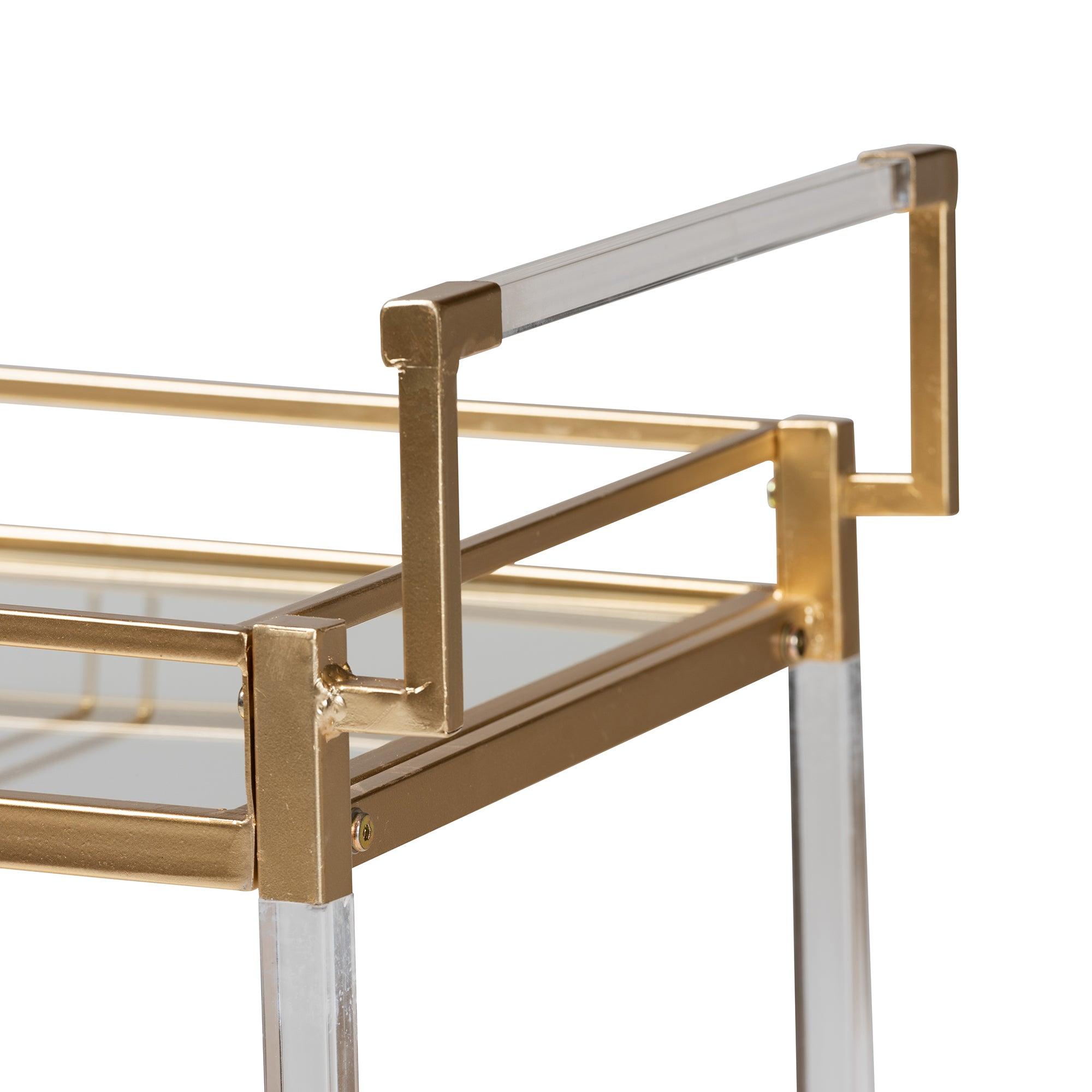 Savannah Contemporary Glam and Luxe Metal and Glass Wine Cart