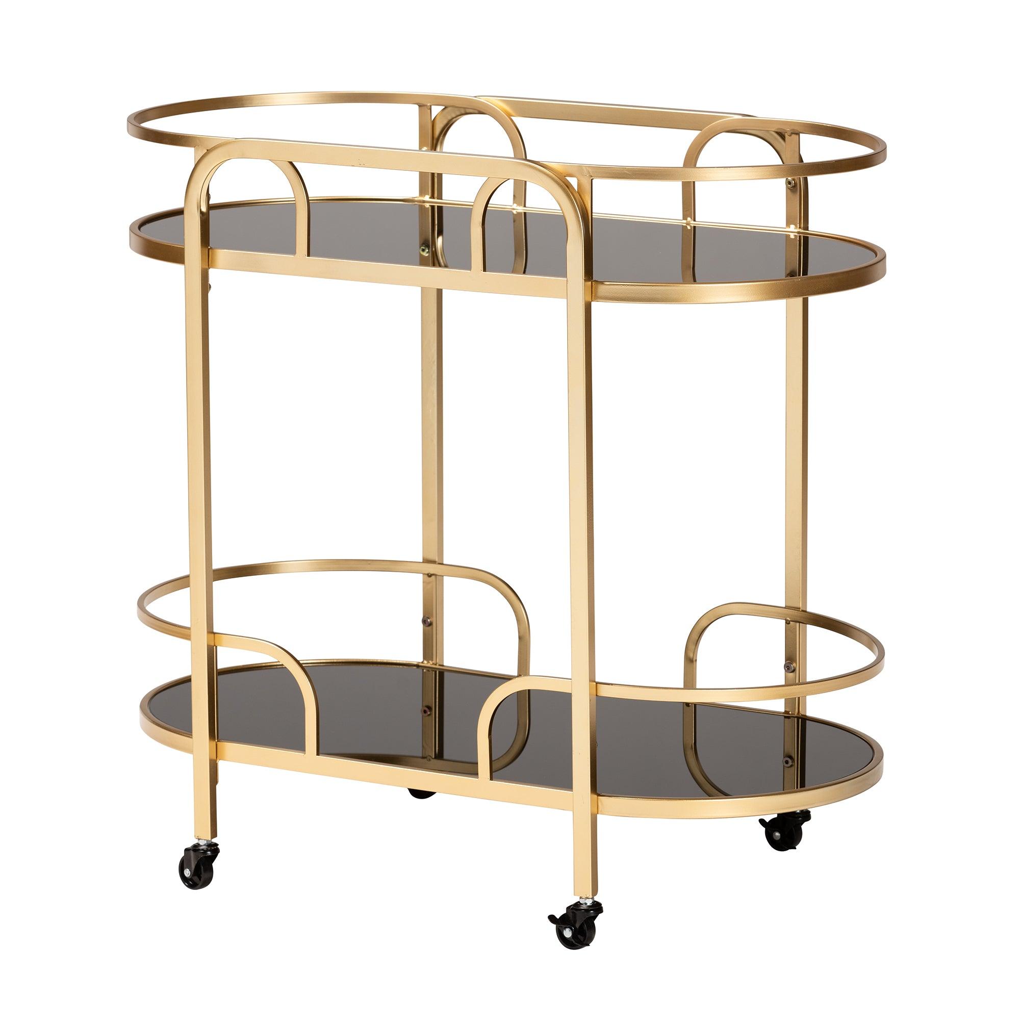 Leighton Contemporary Glam and Luxe Metal and Tempered Glass 2-Tier Wine Cart