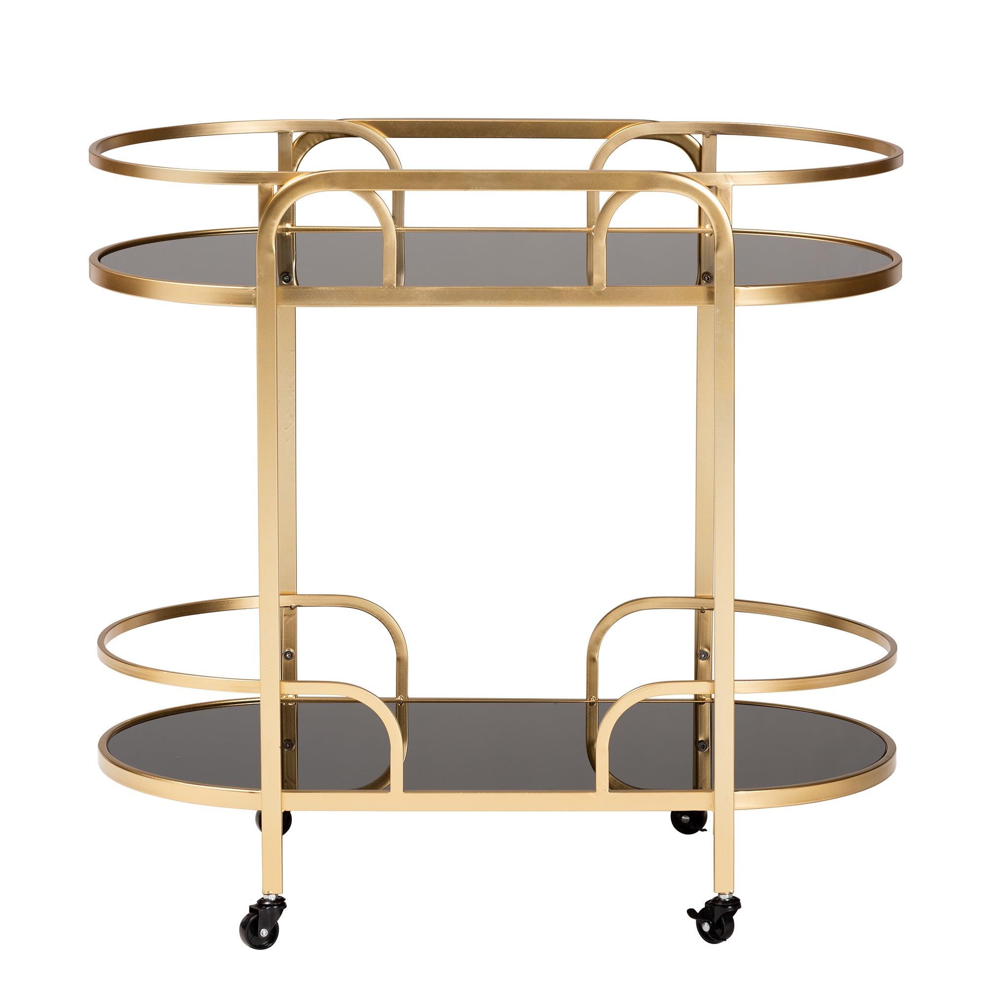 Leighton Contemporary Glam and Luxe Metal and Tempered Glass 2-Tier Wine Cart