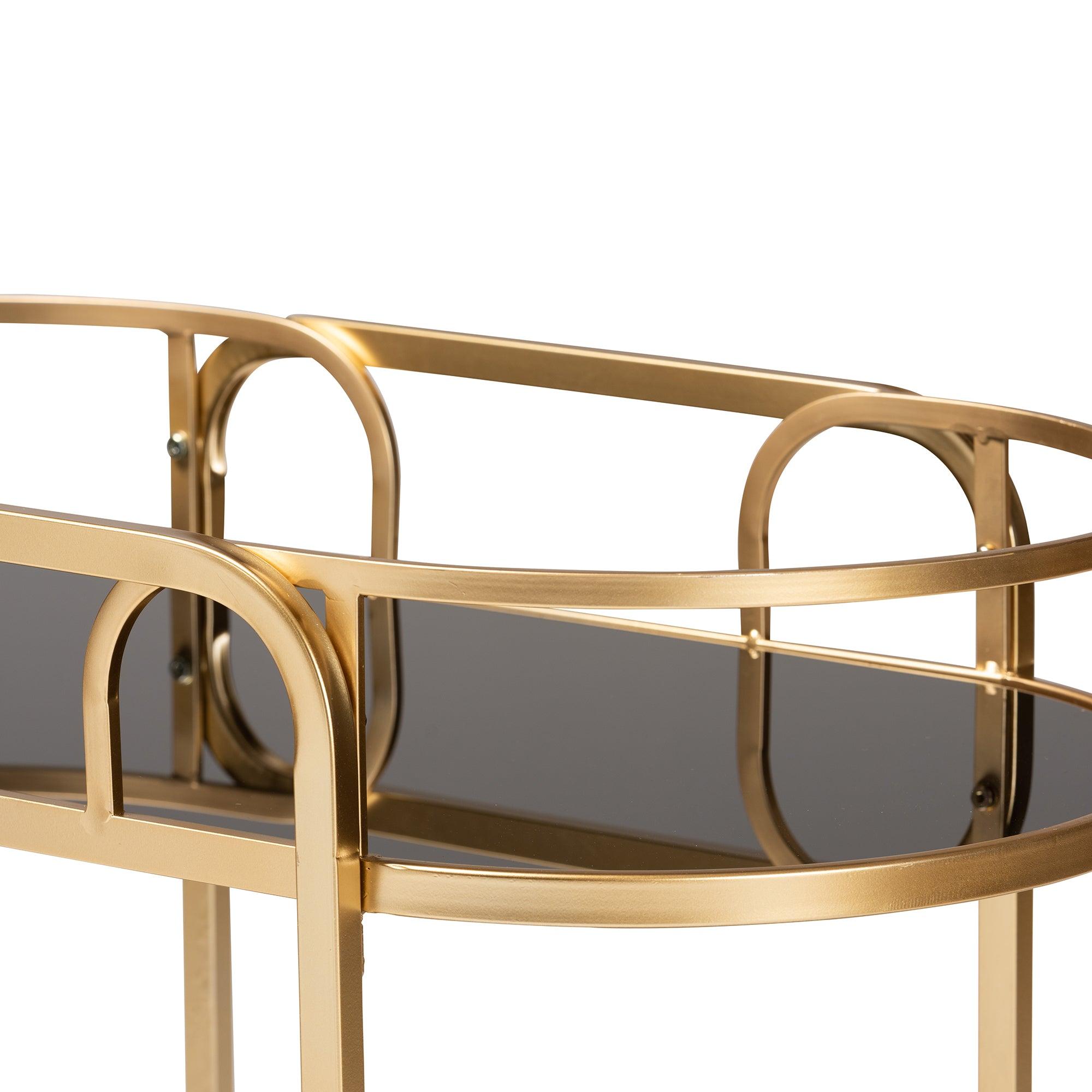 Leighton Contemporary Glam and Luxe Metal and Tempered Glass 2-Tier Wine Cart