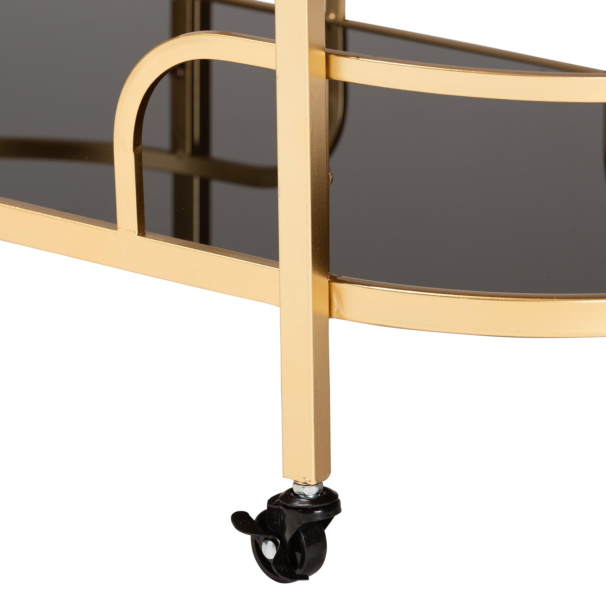 Leighton Contemporary Glam and Luxe Metal and Tempered Glass 2-Tier Wine Cart
