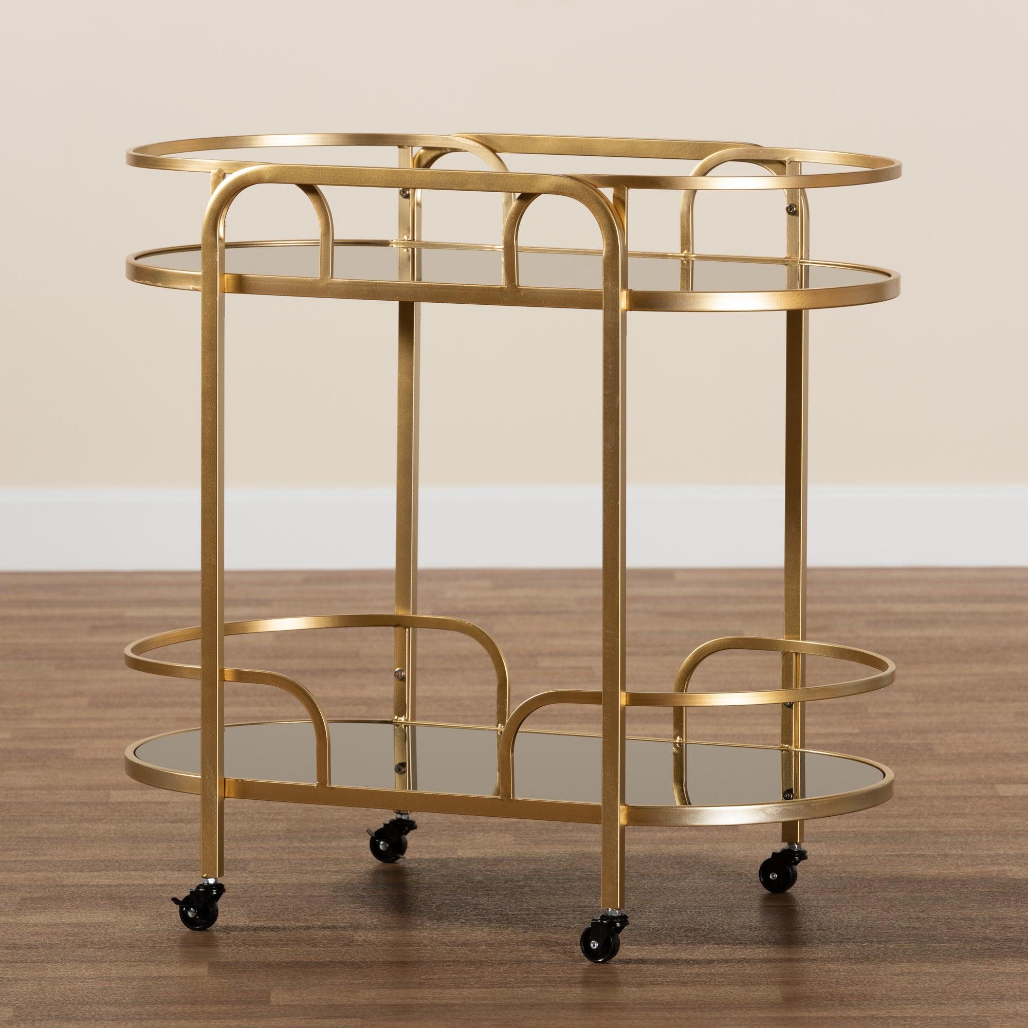Leighton Contemporary Glam and Luxe Metal and Tempered Glass 2-Tier Wine Cart