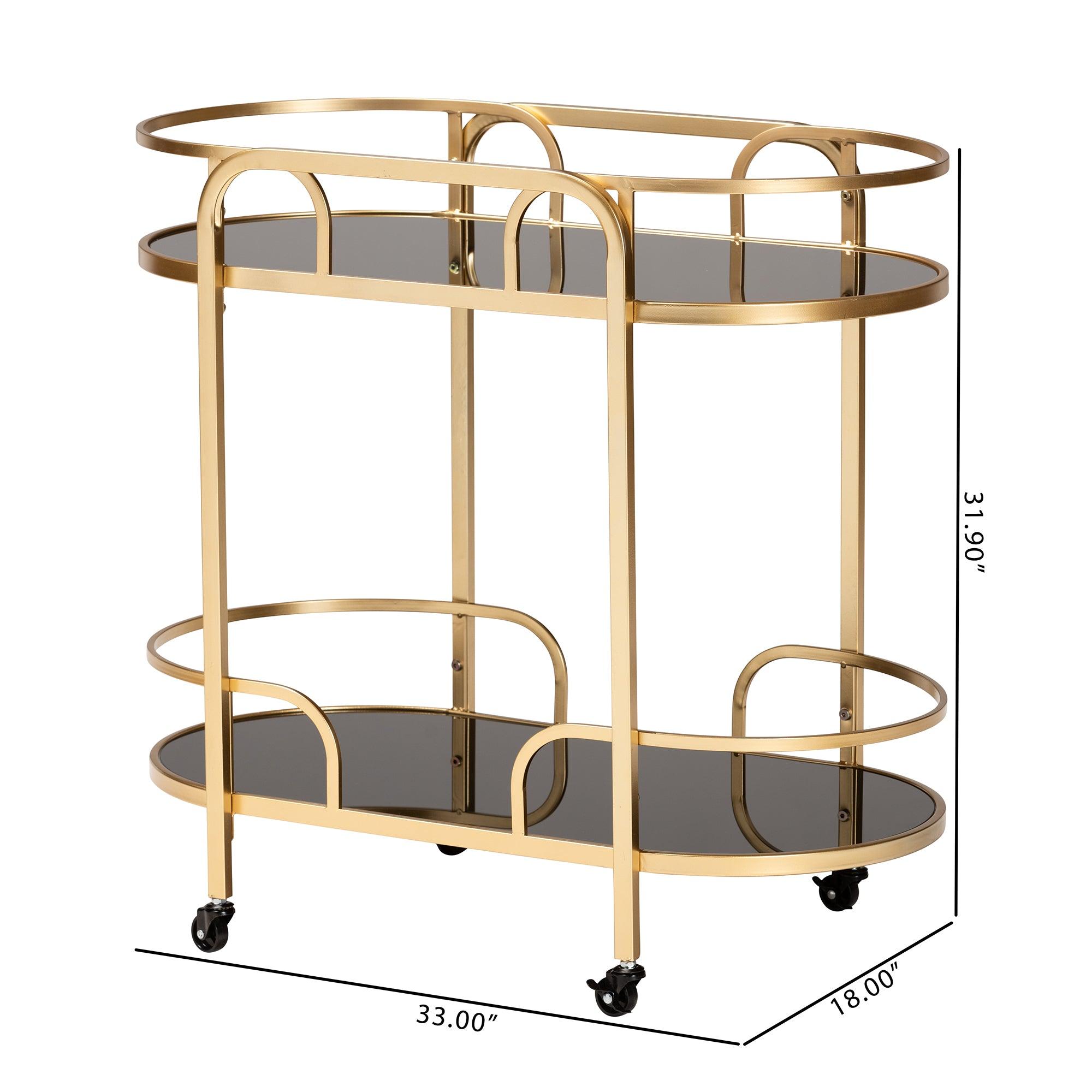 Leighton Contemporary Glam and Luxe Metal and Tempered Glass 2-Tier Wine Cart