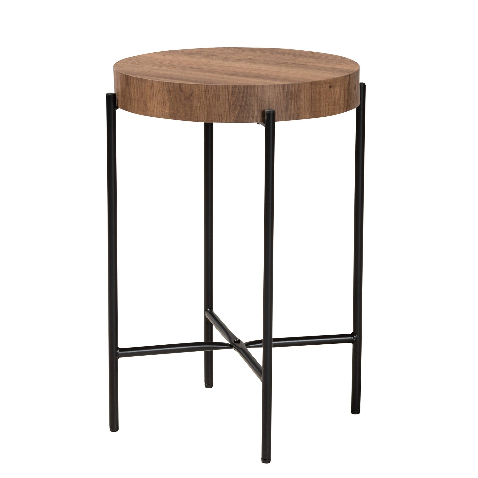 Savion Modern Industrial Finished Wood and Metal End Table