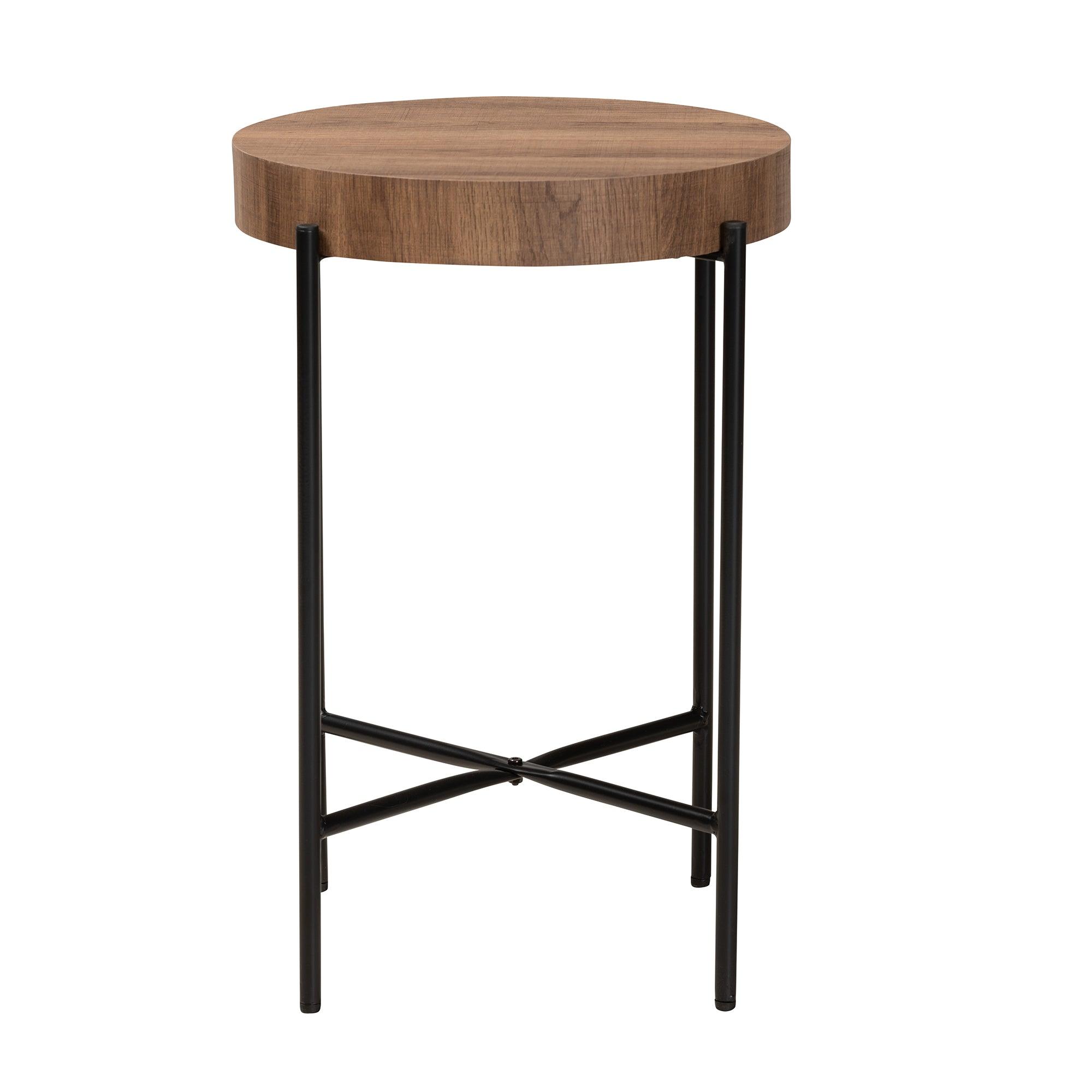 Savion Modern Industrial Finished Wood and Metal End Table