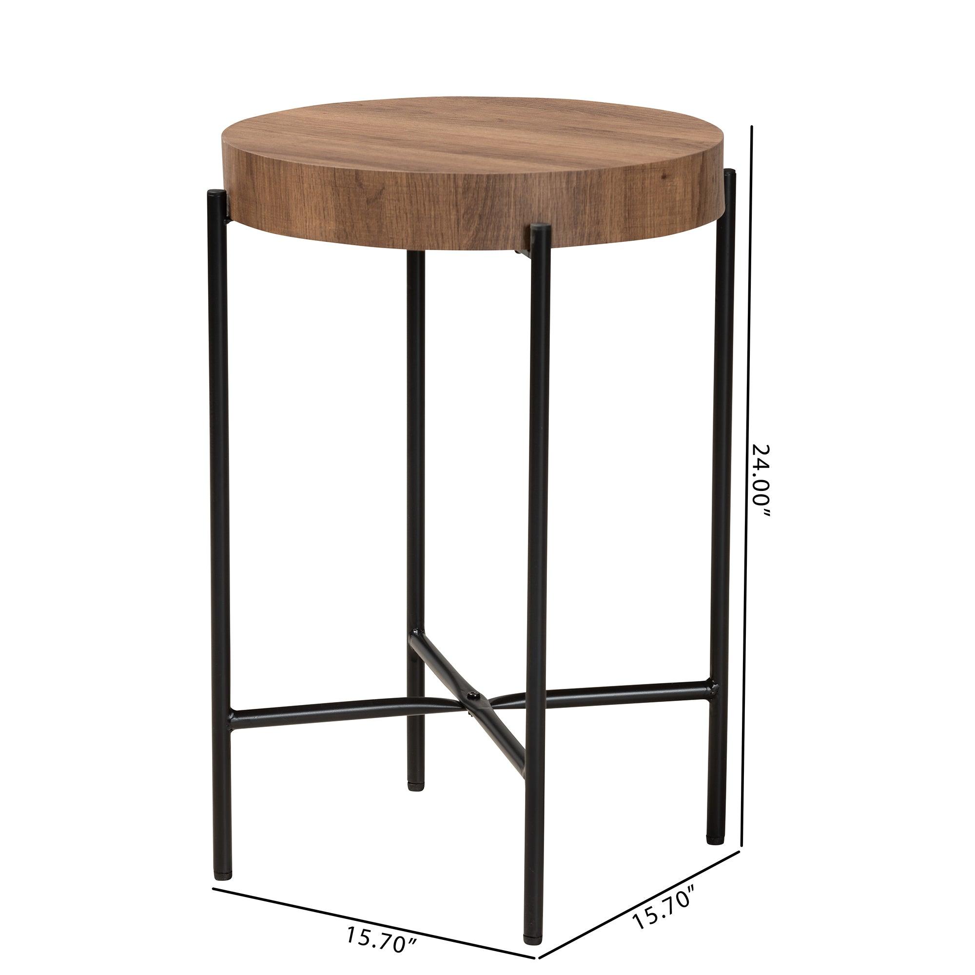 Savion Modern Industrial Finished Wood and Metal End Table