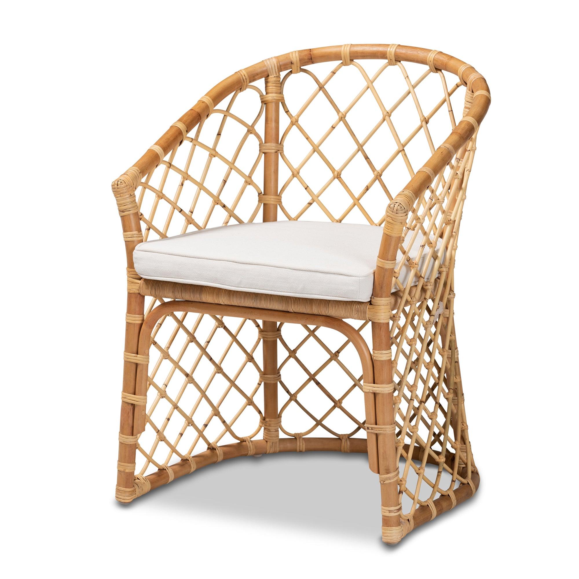 bali & pari Orchard Modern Bohemian Fabric Upholstered and Rattan Dining Chair
