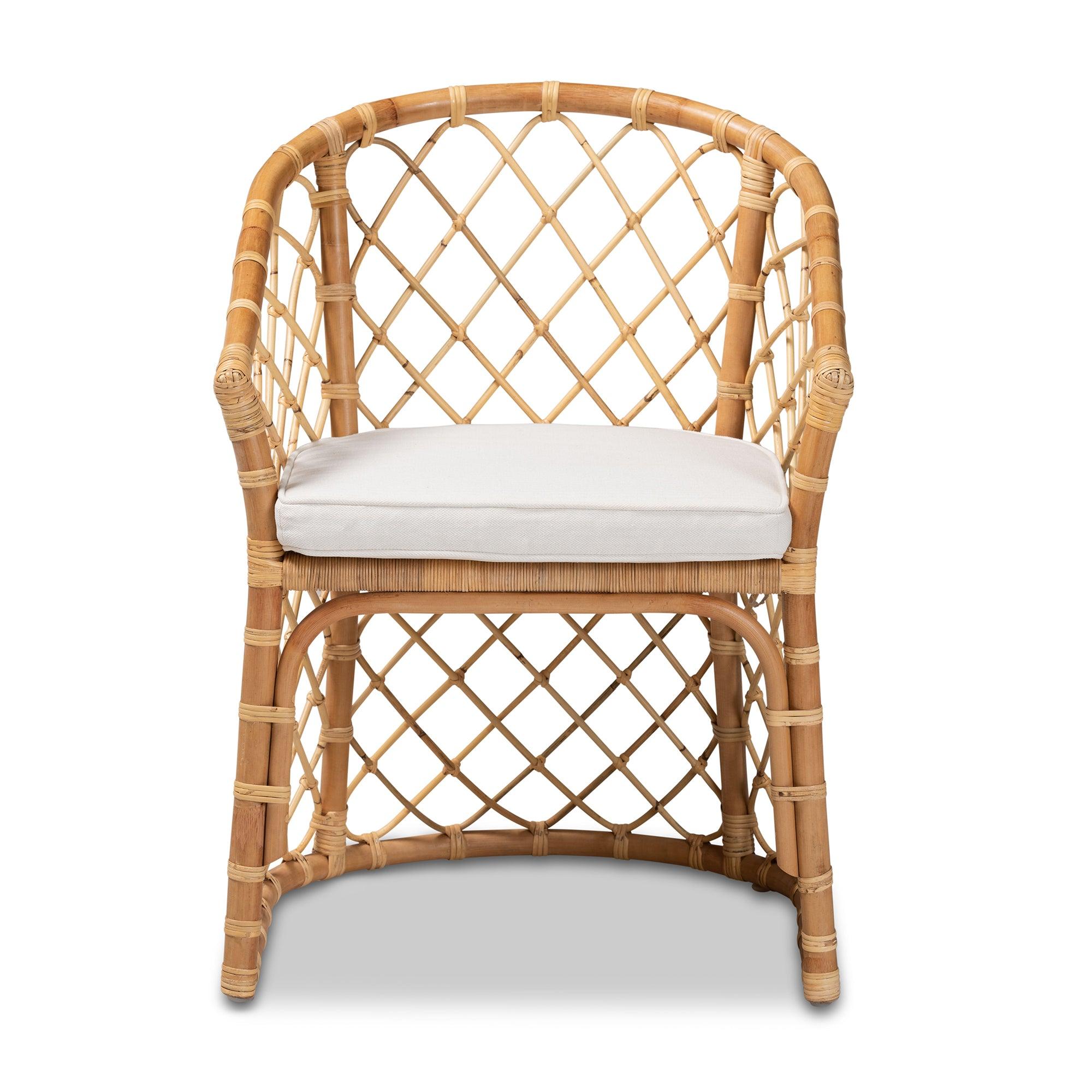 bali & pari Orchard Modern Bohemian Fabric Upholstered and Rattan Dining Chair