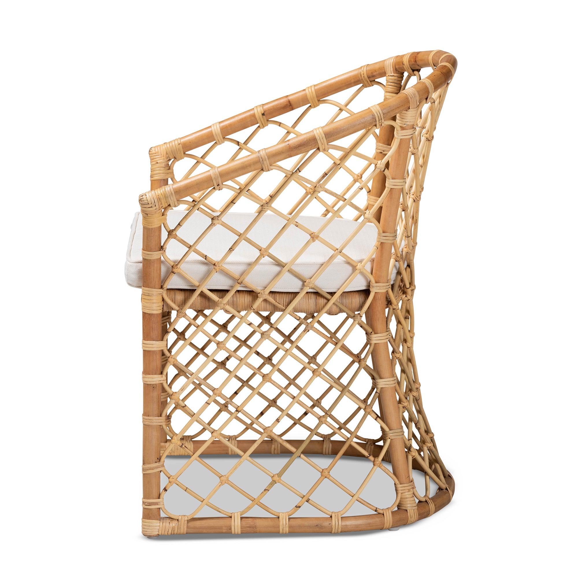 bali & pari Orchard Modern Bohemian Fabric Upholstered and Rattan Dining Chair