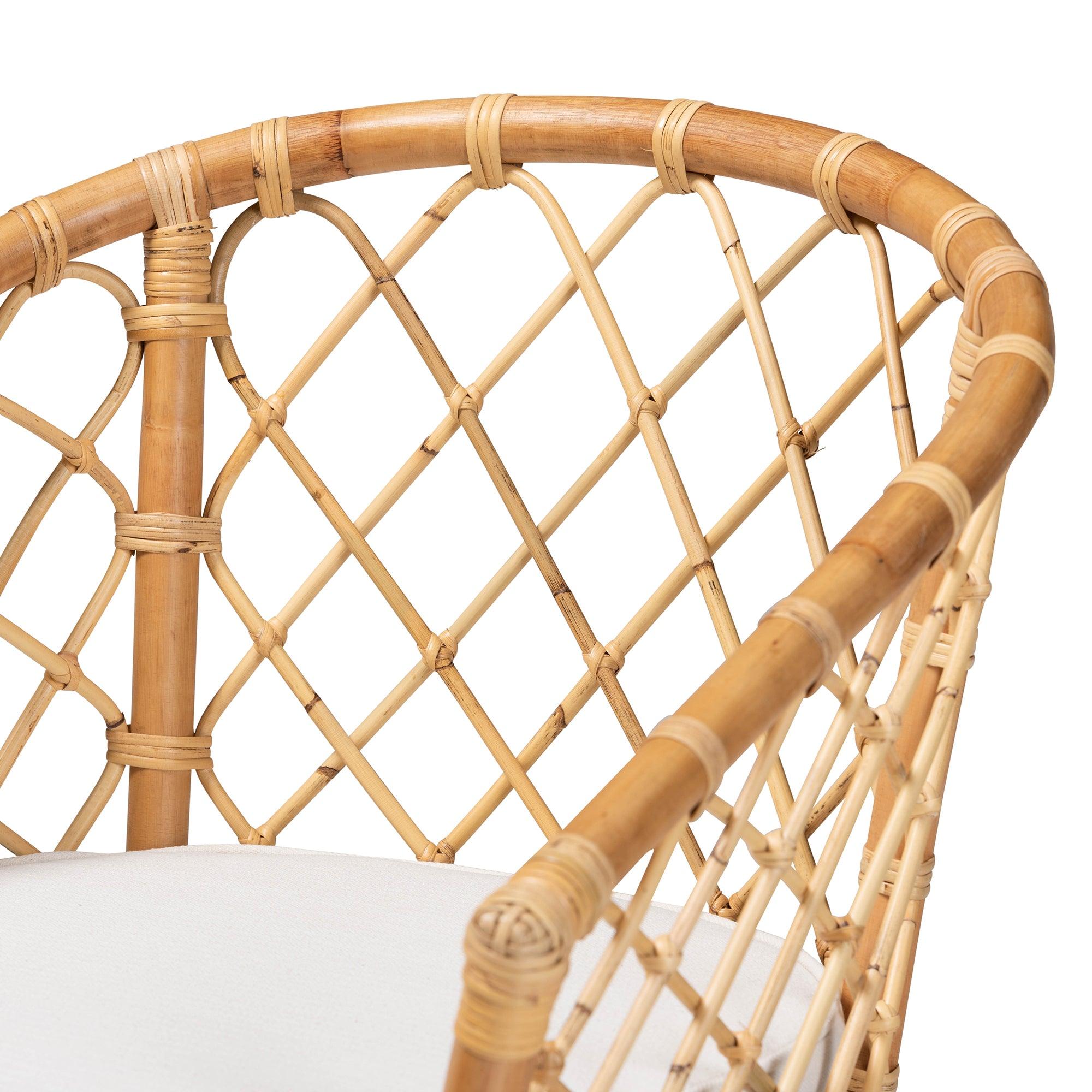 bali & pari Orchard Modern Bohemian Fabric Upholstered and Rattan Dining Chair