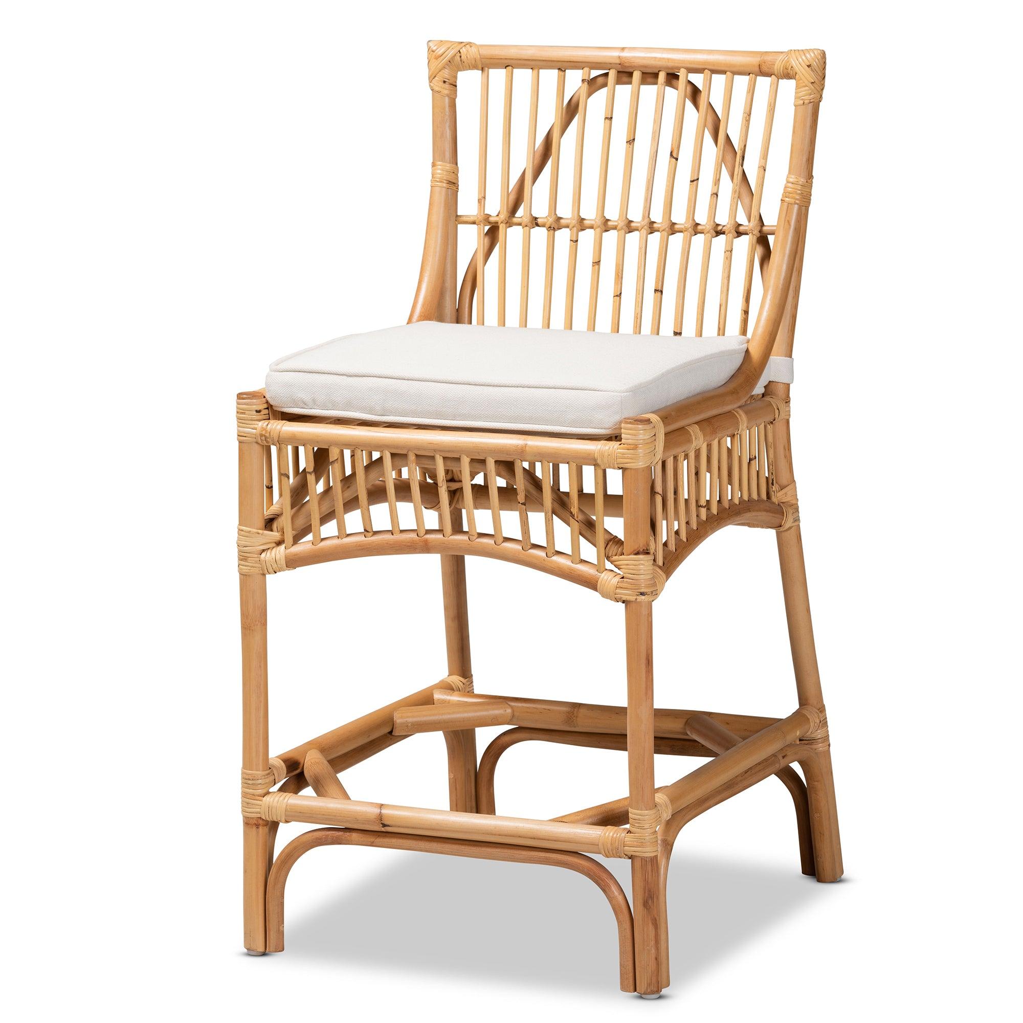 bali & pari Rose Modern Bohemian Fabric Upholstered and Rattan Counter Stool