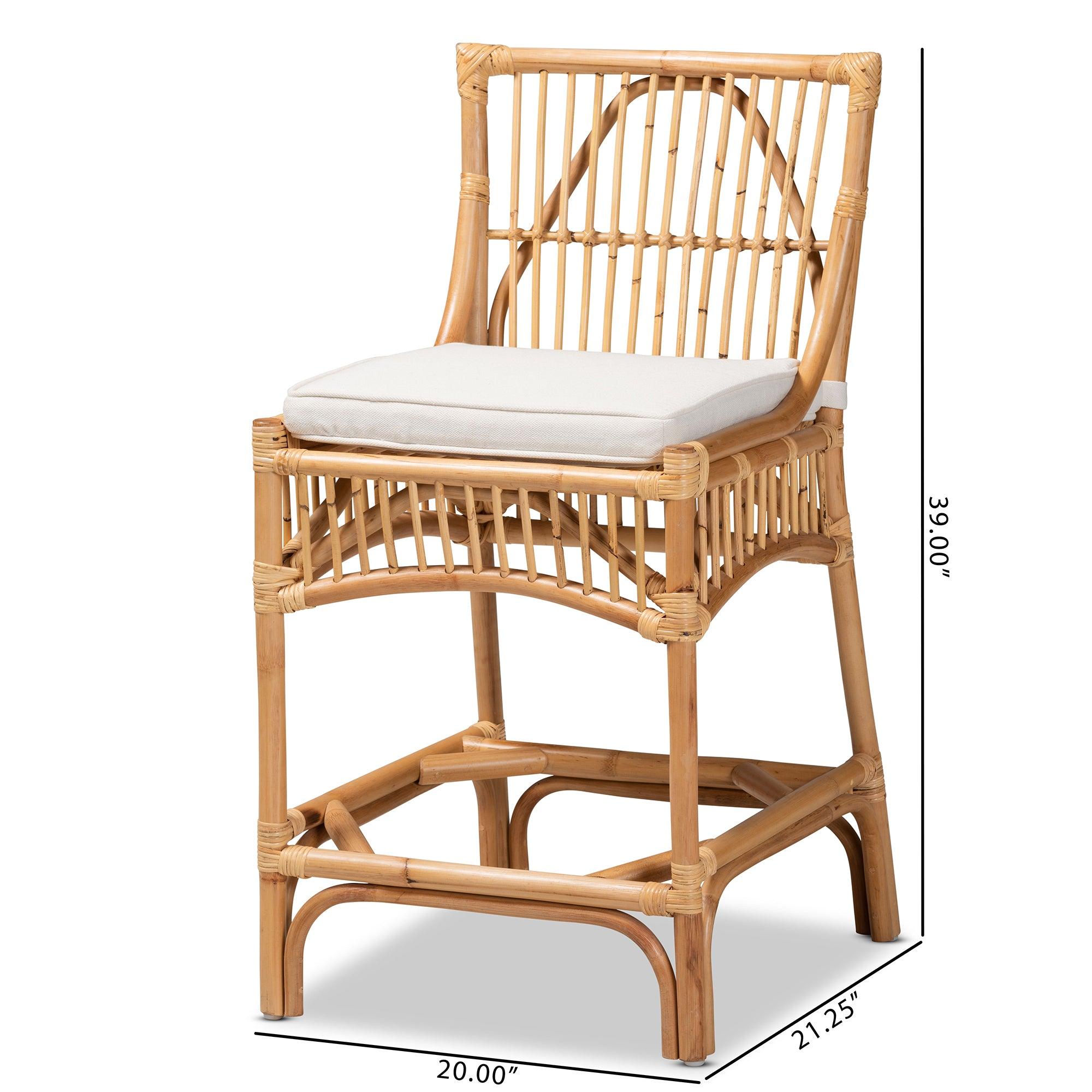 bali & pari Rose Modern Bohemian Fabric Upholstered and Rattan Counter Stool