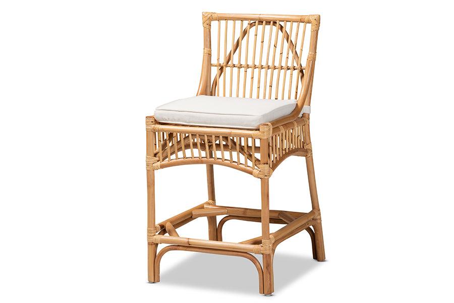 bali & pari Rose Modern Bohemian Fabric Upholstered and Rattan Counter Stool