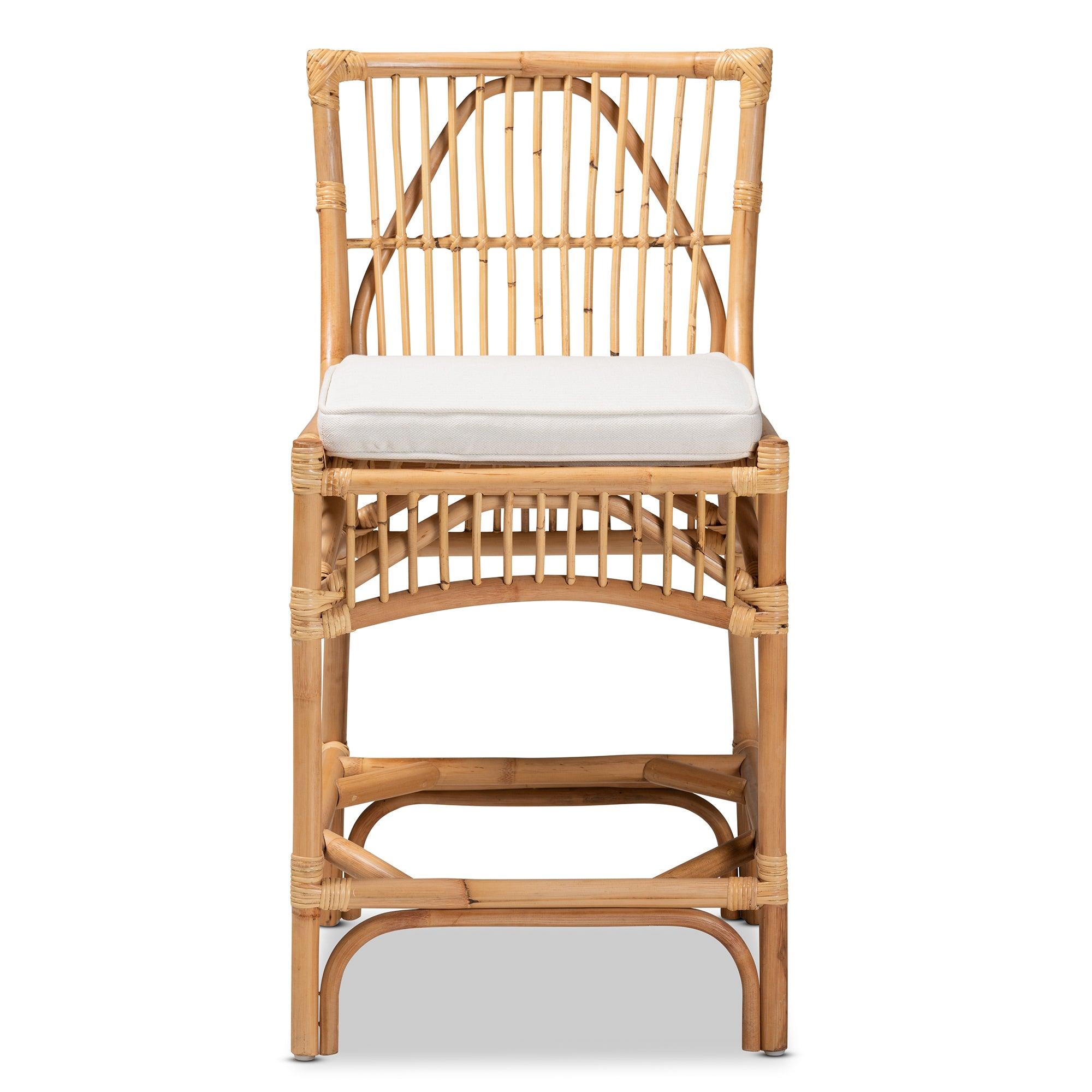 bali & pari Rose Modern Bohemian Fabric Upholstered and Rattan Counter Stool