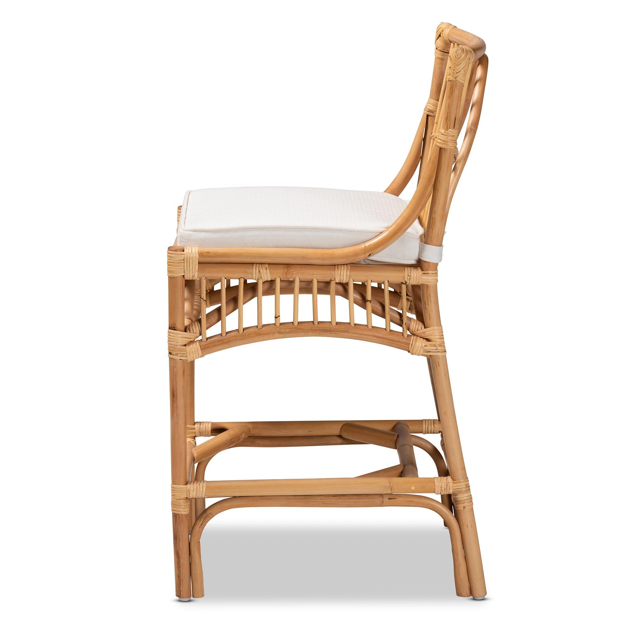 bali & pari Rose Modern Bohemian Fabric Upholstered and Rattan Counter Stool