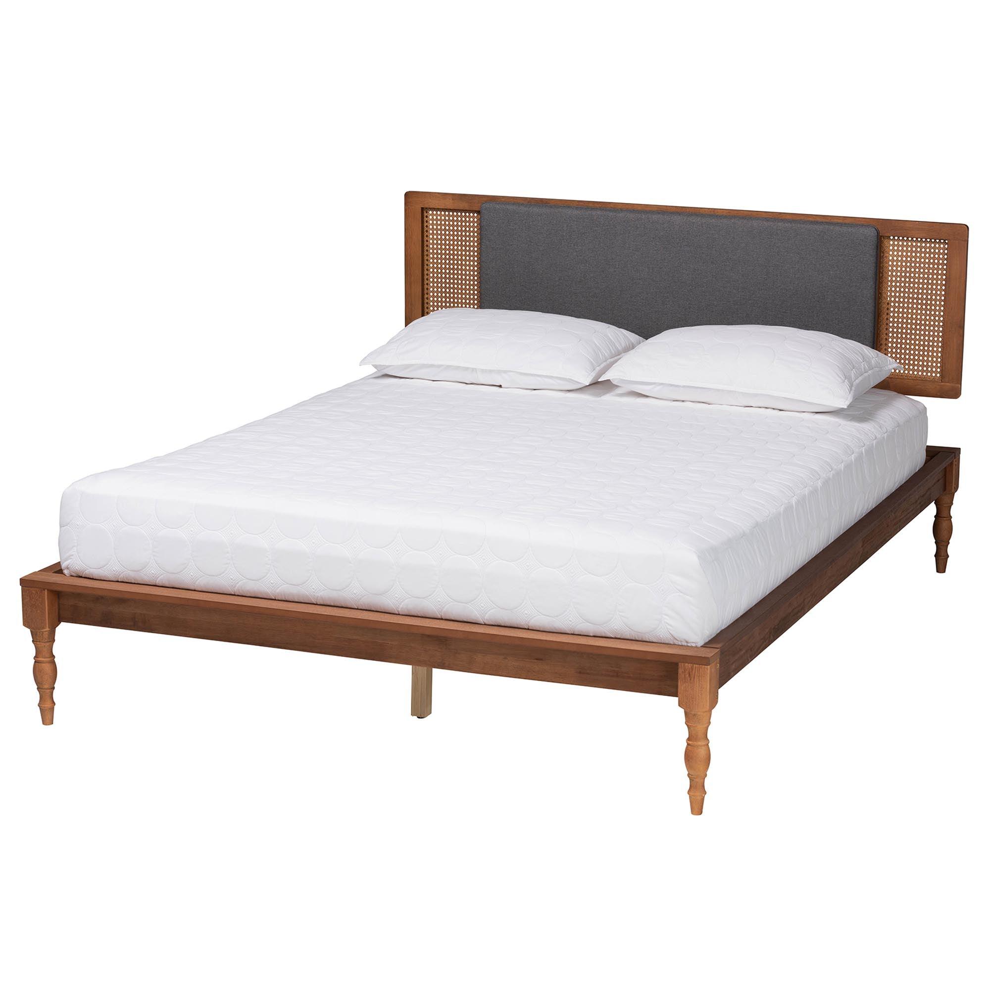 Eliseo Mid-Century Modern Dark Fabric and Finished Wood Platform Bed