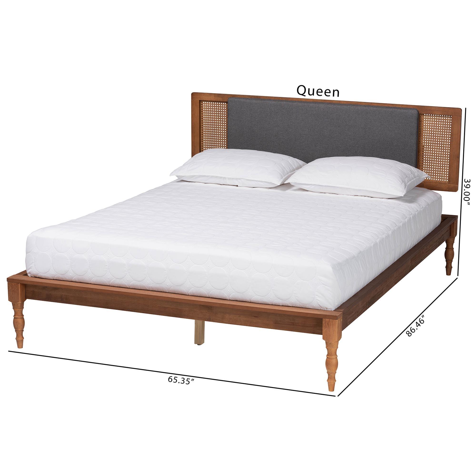 Eliseo Mid-Century Modern Dark Fabric and Finished Wood Platform Bed