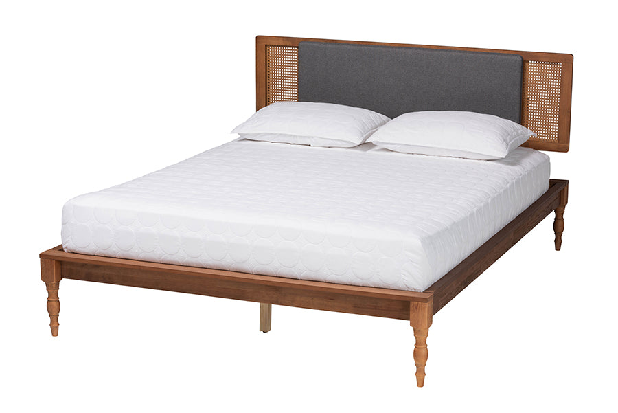 Eliseo Mid-Century Modern Dark Fabric and Finished Wood Platform Bed