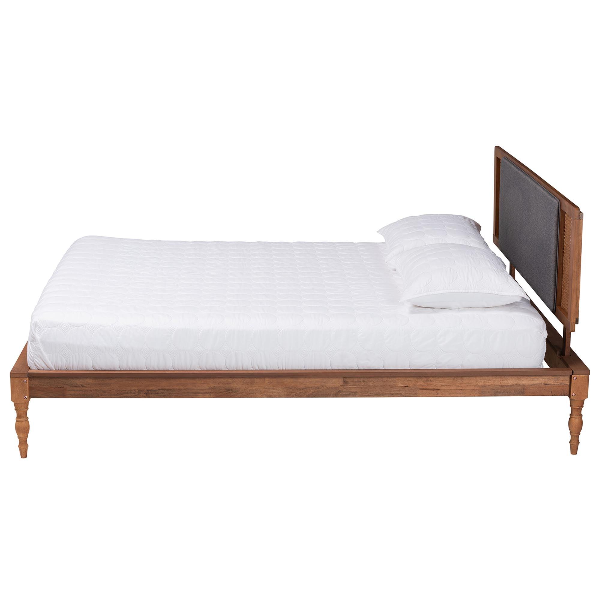 Eliseo Mid-Century Modern Dark Fabric and Finished Wood Platform Bed