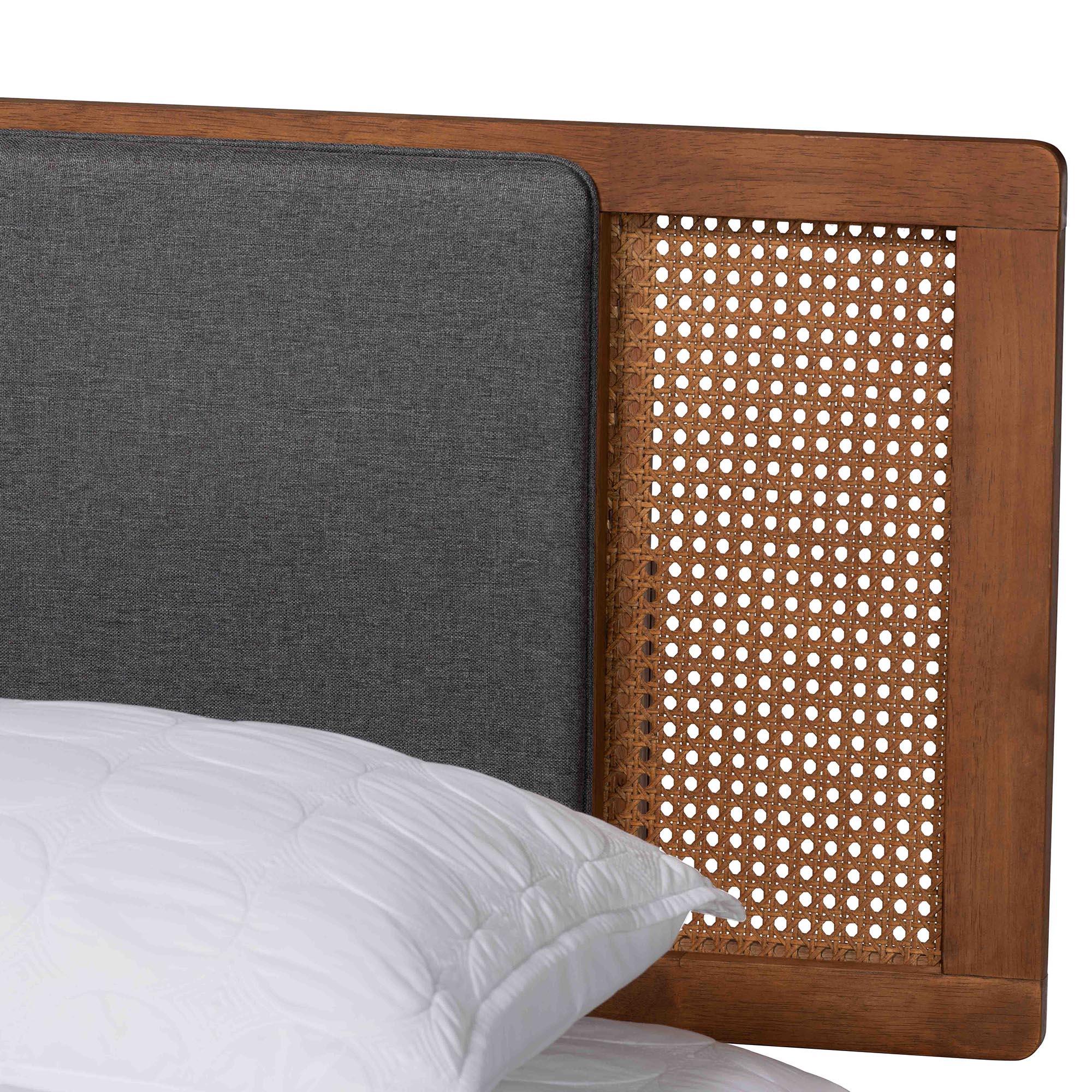 Eliseo Mid-Century Modern Dark Fabric and Finished Wood Platform Bed