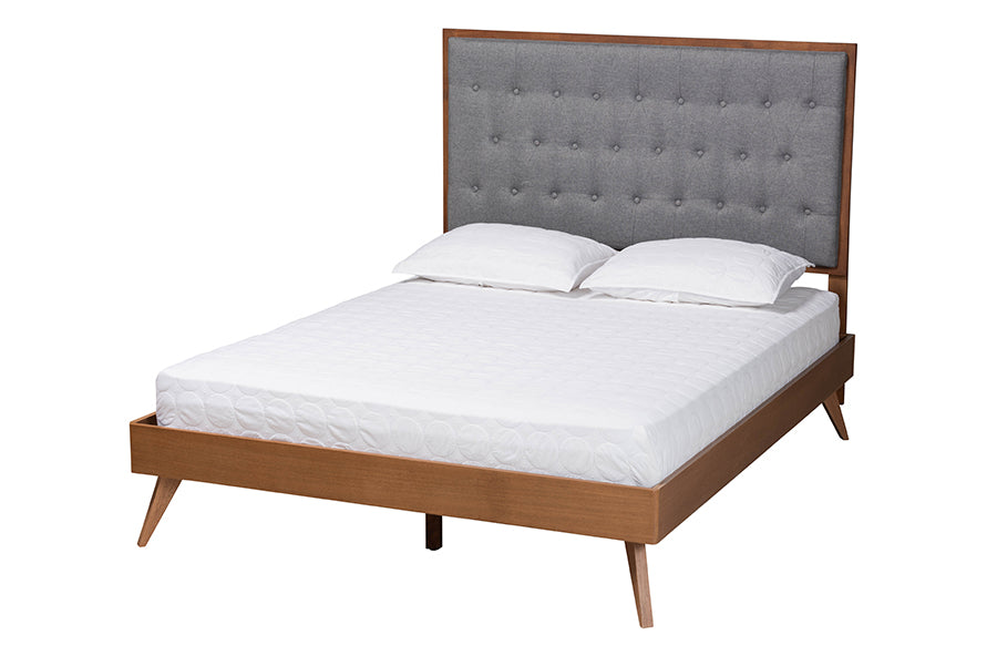 Dericia Classic and Traditional Fabric and Finished Wood Platform Bed