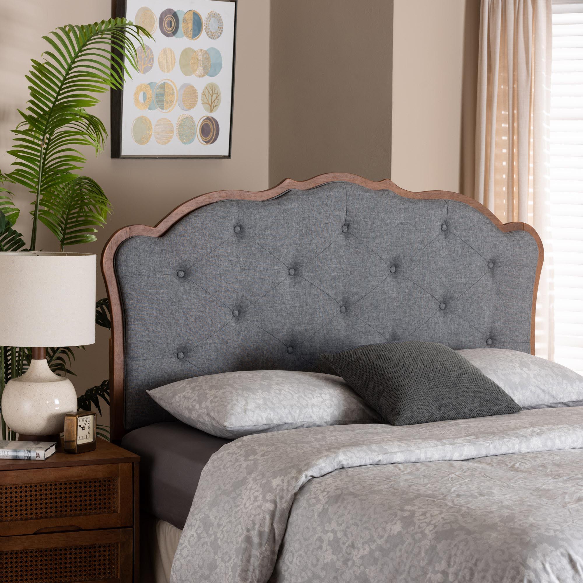 Leandra Classic and Traditional Fabric and Finished Wood Headboard