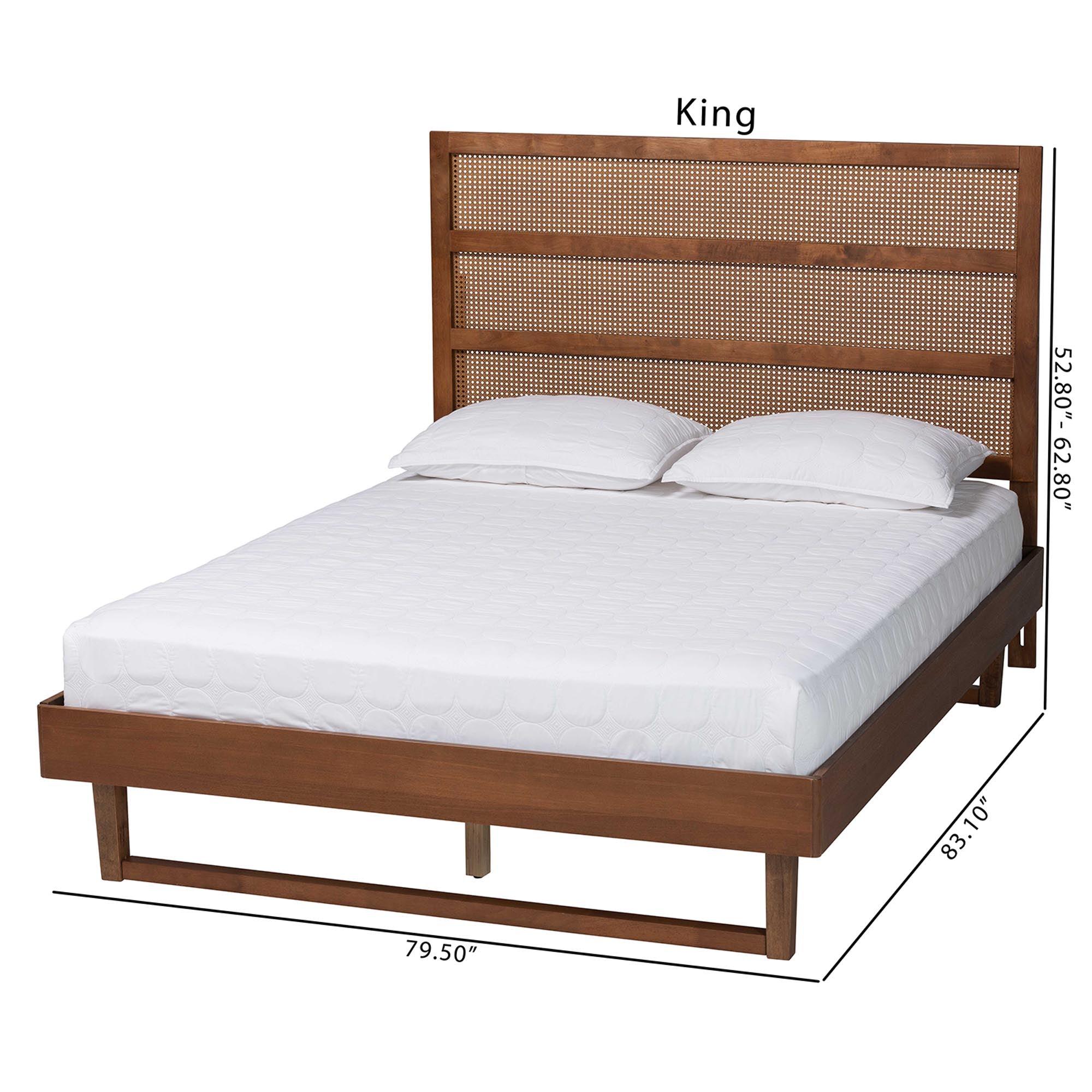 Donnica Mid-Century Finished Wood Platform Bed with Woven Rattan