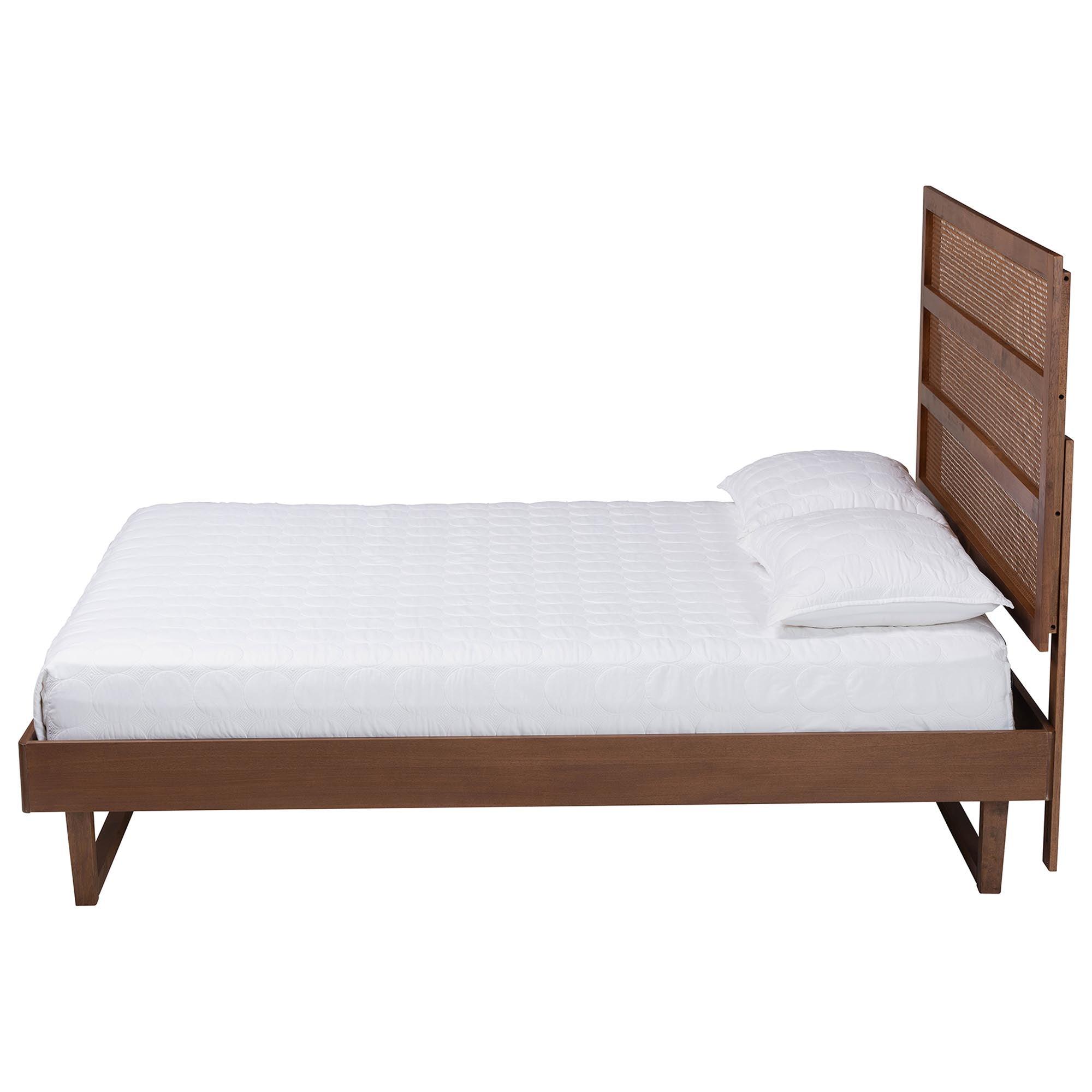 Donnica Mid-Century Finished Wood Platform Bed with Woven Rattan