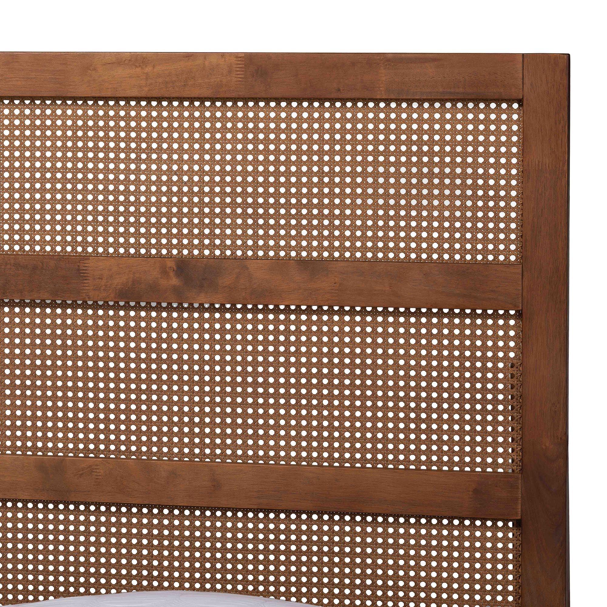 Donnica Mid-Century Finished Wood Platform Bed with Woven Rattan