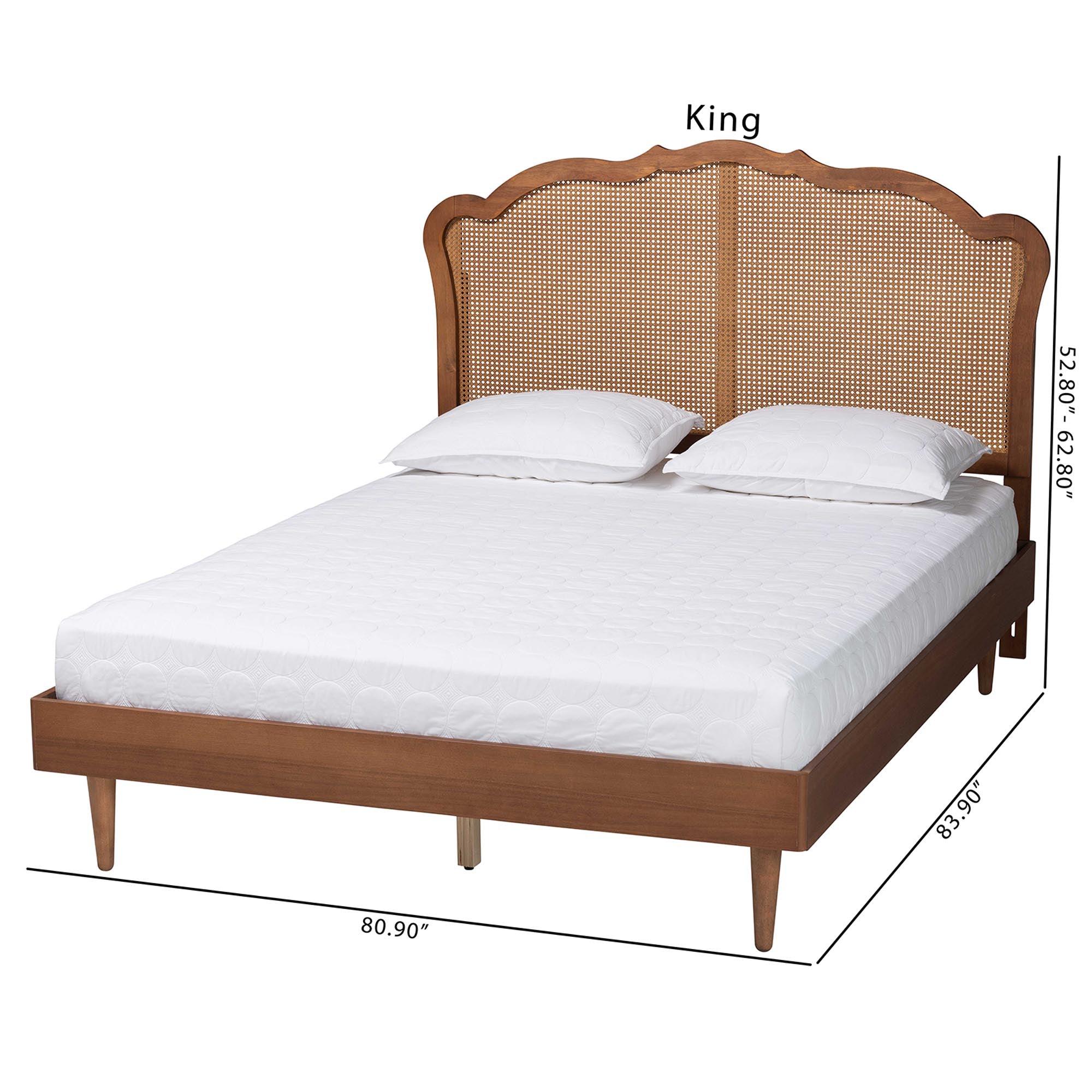 Camden Mid-Century Wood and Rattan Platform Bed