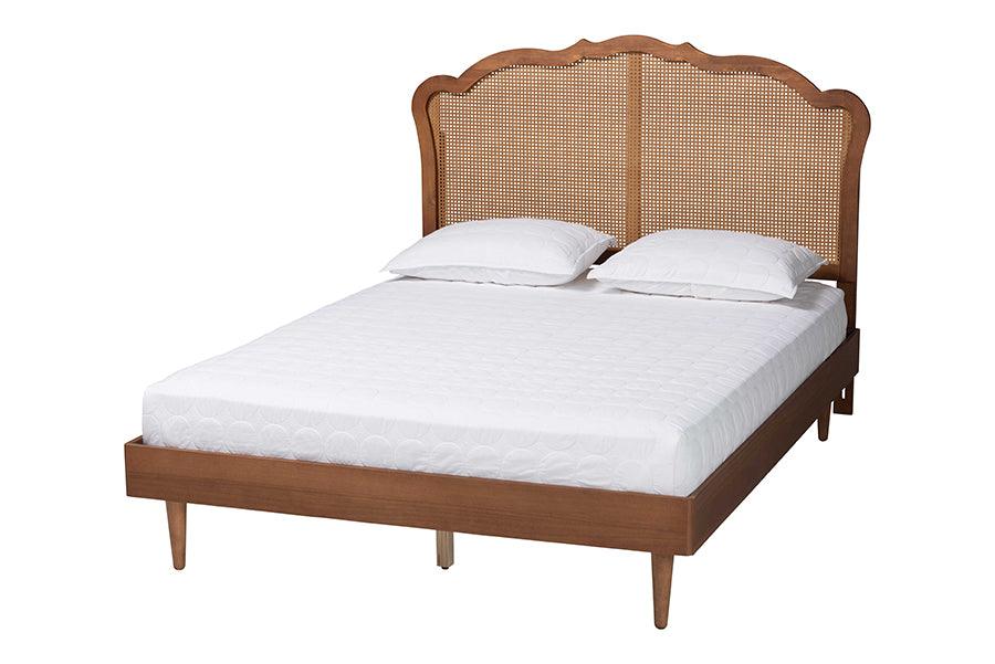 Camden Mid-Century Wood and Rattan Platform Bed