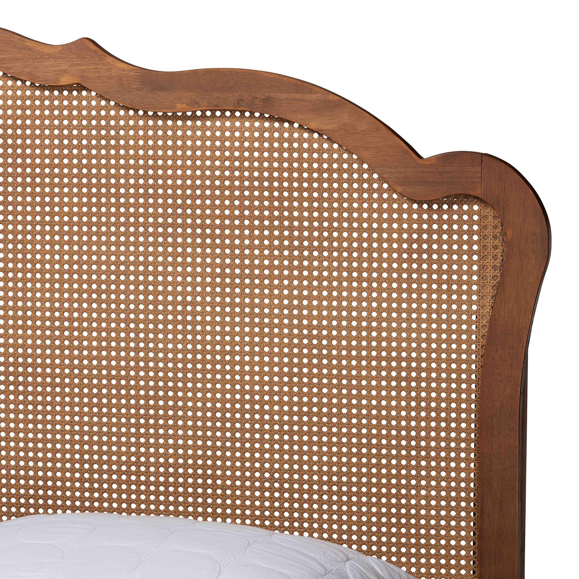 Camden Mid-Century Wood and Rattan Platform Bed