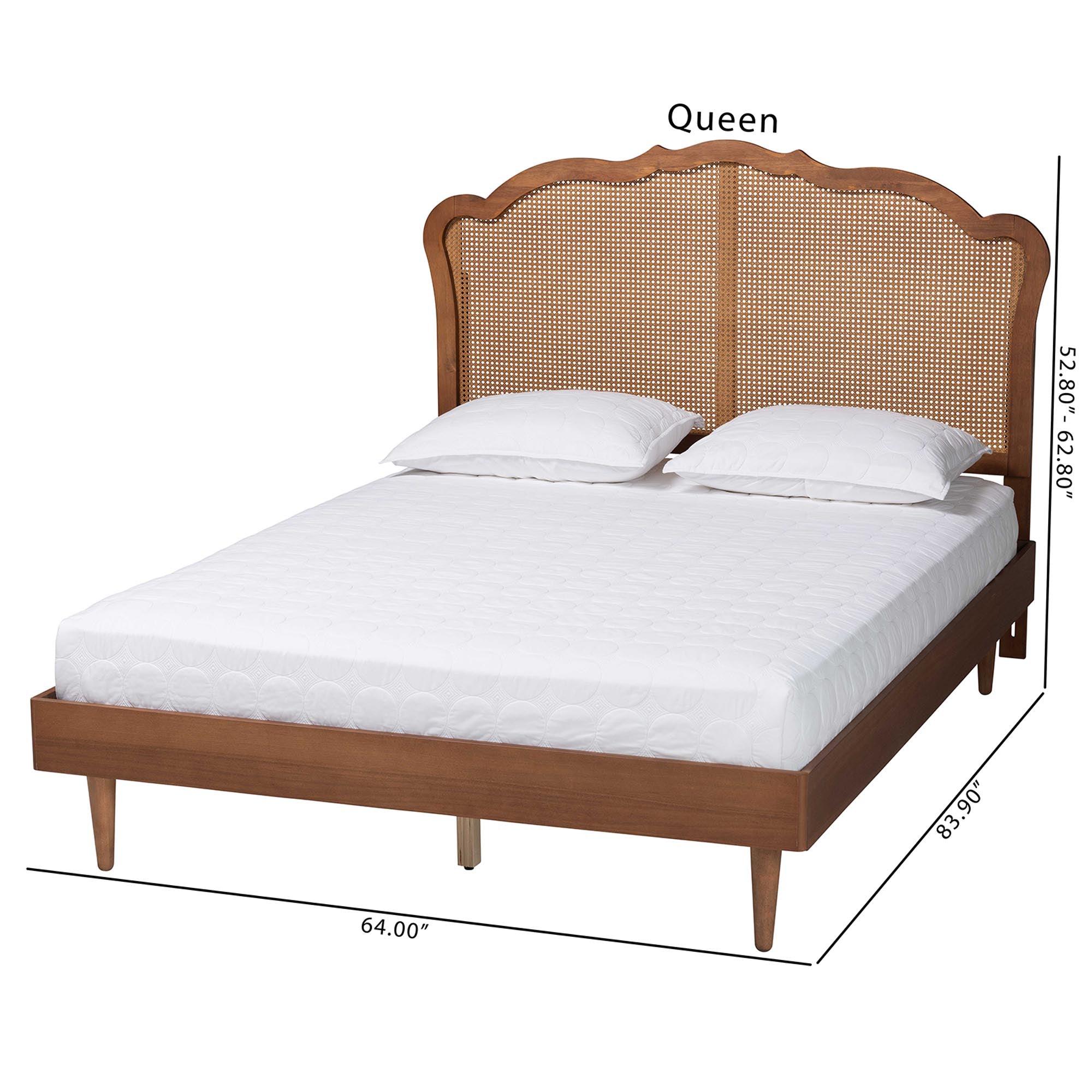 Camden Mid-Century Wood and Rattan Platform Bed