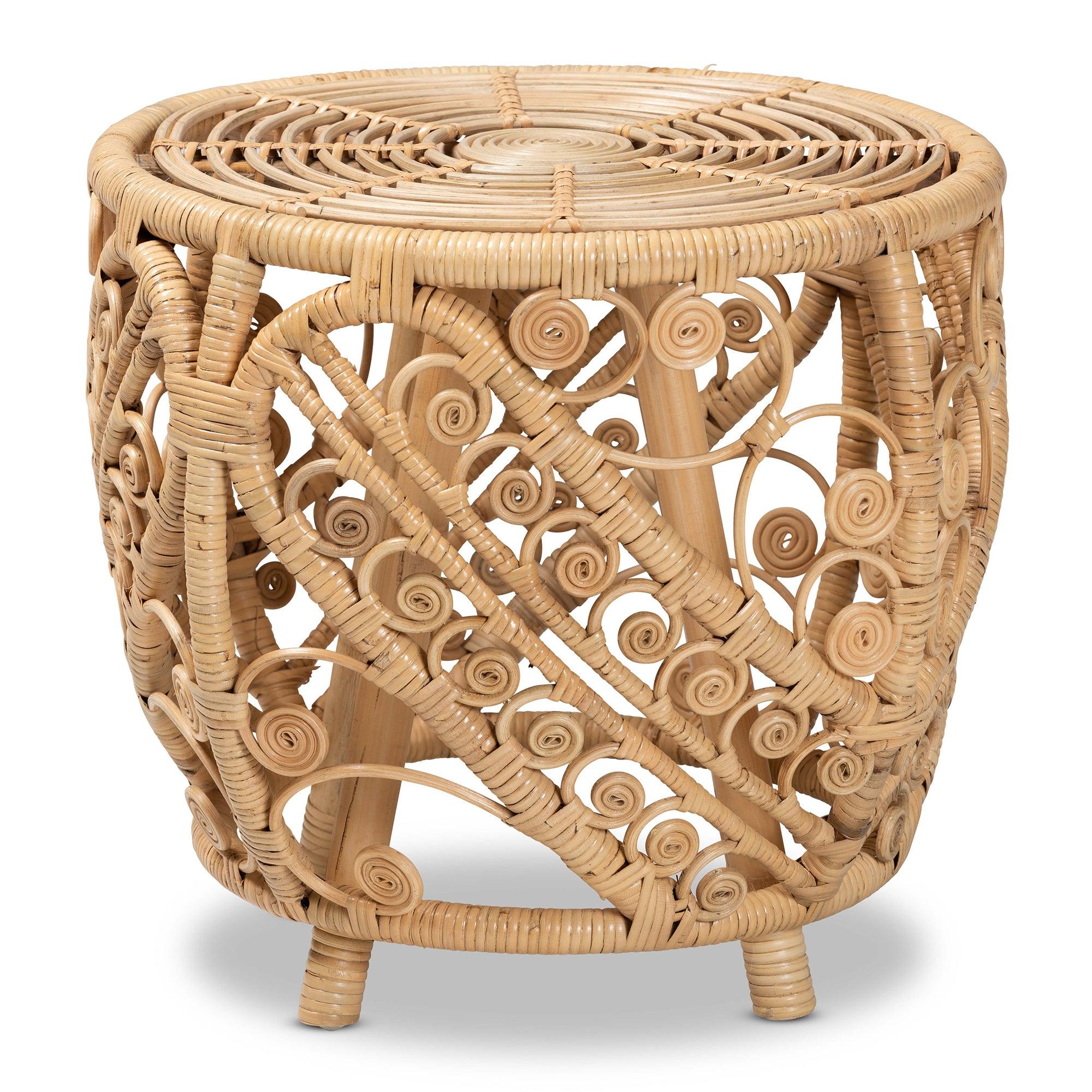 bali & pari Saranna Modern Bohemian Finished Rattan End Table