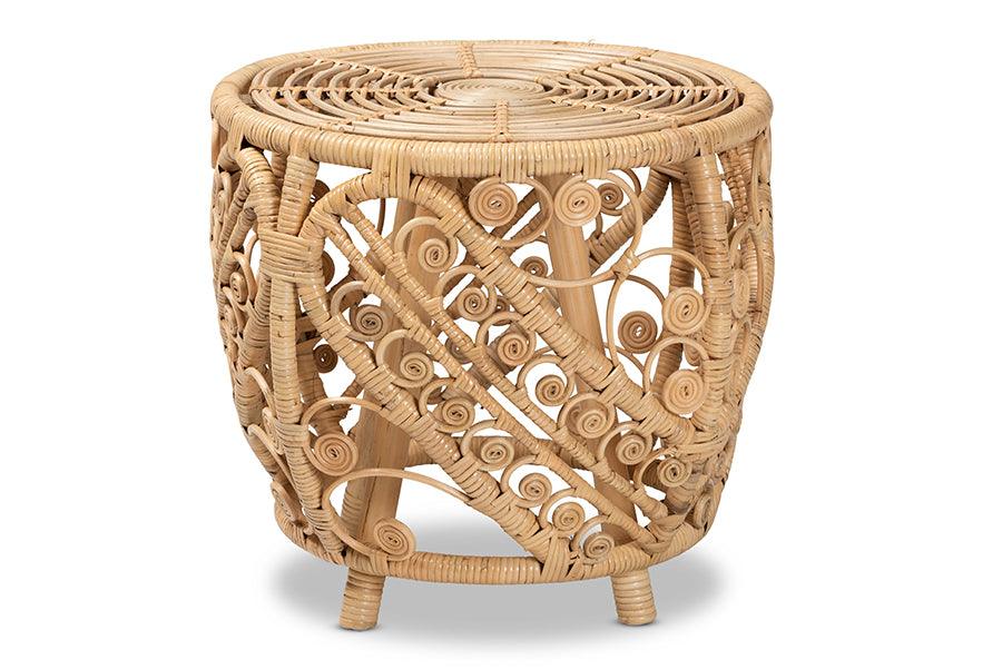 bali & pari Saranna Modern Bohemian Finished Rattan End Table