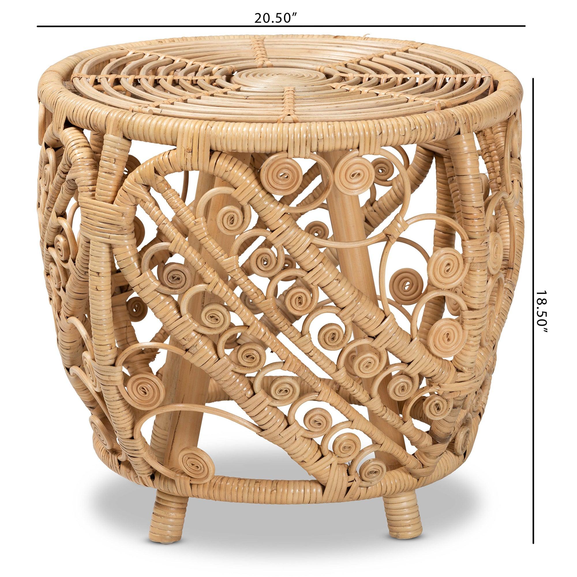 bali & pari Saranna Modern Bohemian Finished Rattan End Table