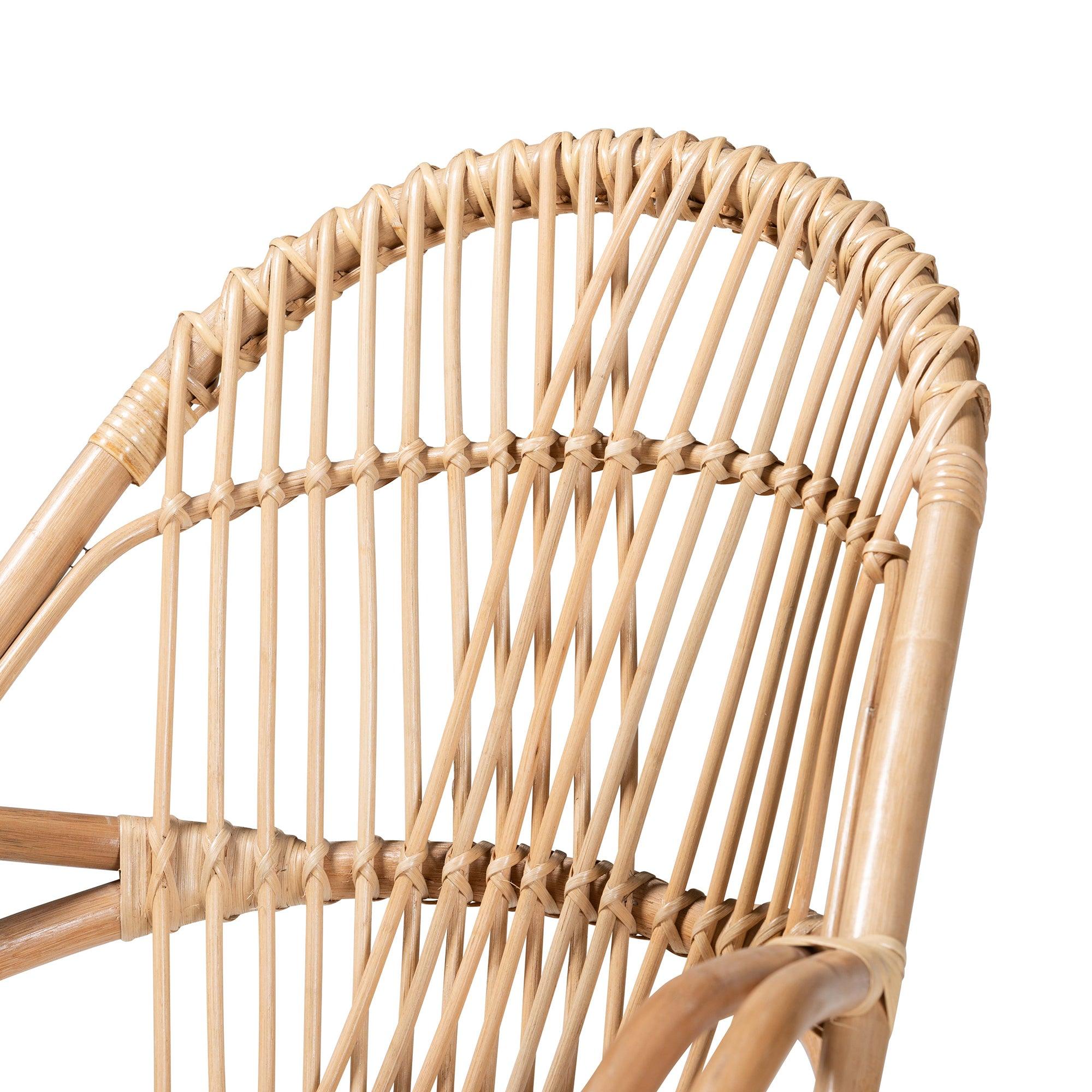 bali & pari Jayden Modern Bohemian Fabric Upholstered and Finished Rattan Accent Chair