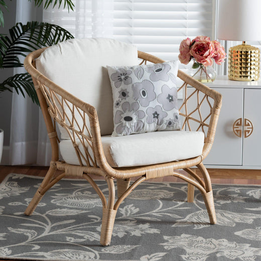 Bali & Pari Feya Modern Bohemian Antique Rattan Armchair