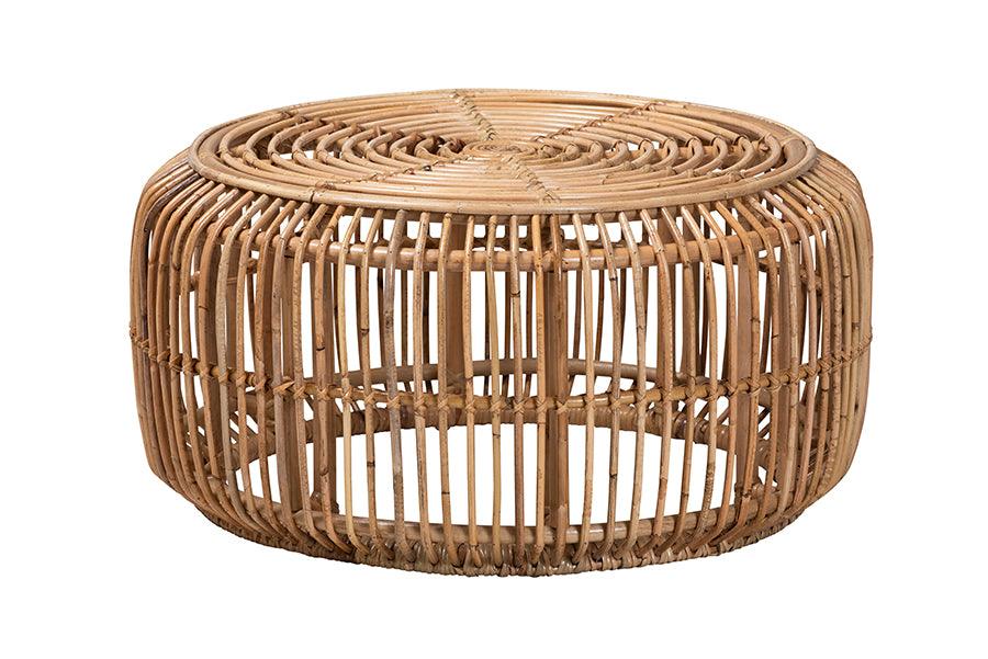 bali & pari Aliane Modern Bohemian Antique Rattan Coffee Table